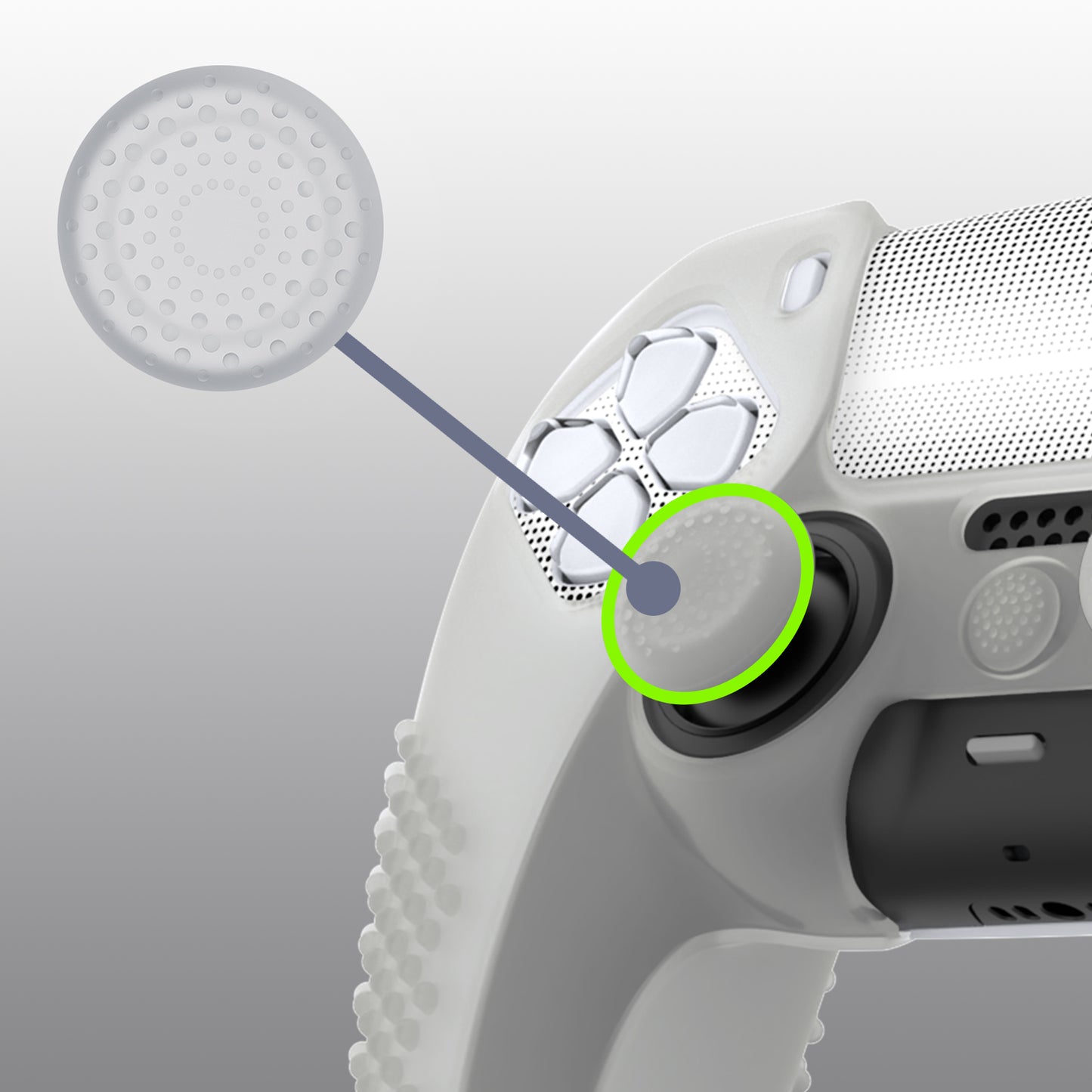 PlayVital アップグレード版 3Dスタッズエディション 防滑シリコンカバー スキン (6つのサムグリップ & 2枚のステッカー付き) - PS5 コントローラー用、充電ドック対応【グリーン(グローインダーク)】
