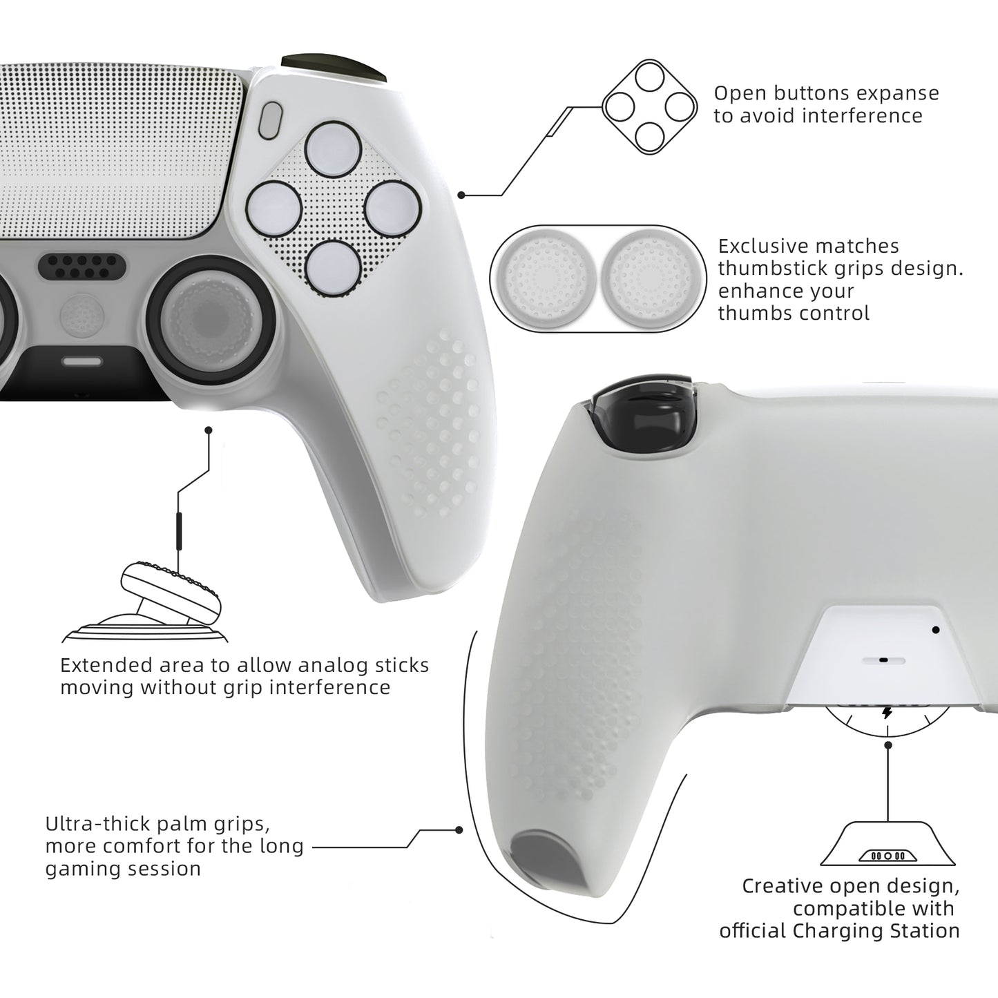 PlayVital アップグレード版 3Dスタッズエディション 防滑シリコンカバー スキン (6つのサムグリップ & 2枚のステッカー付き) - PS5 コントローラー用、充電ドック対応【グリーン(グローインダーク)】