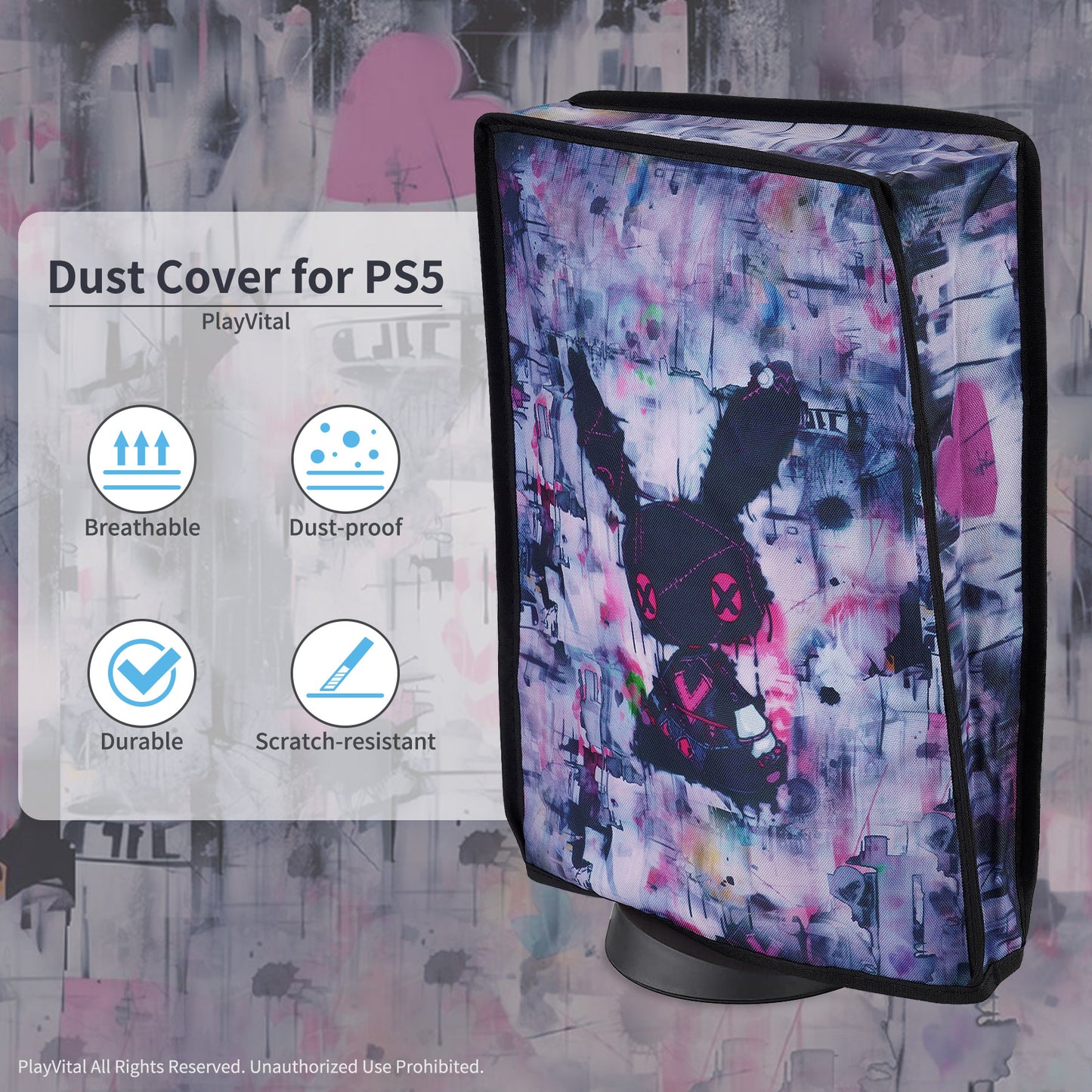 PlayVital 縦式 傷防止 防水 ナイロン ダストカバー PS5 コンソール デジタル版 & ディスク版用【パンキーウサギ】