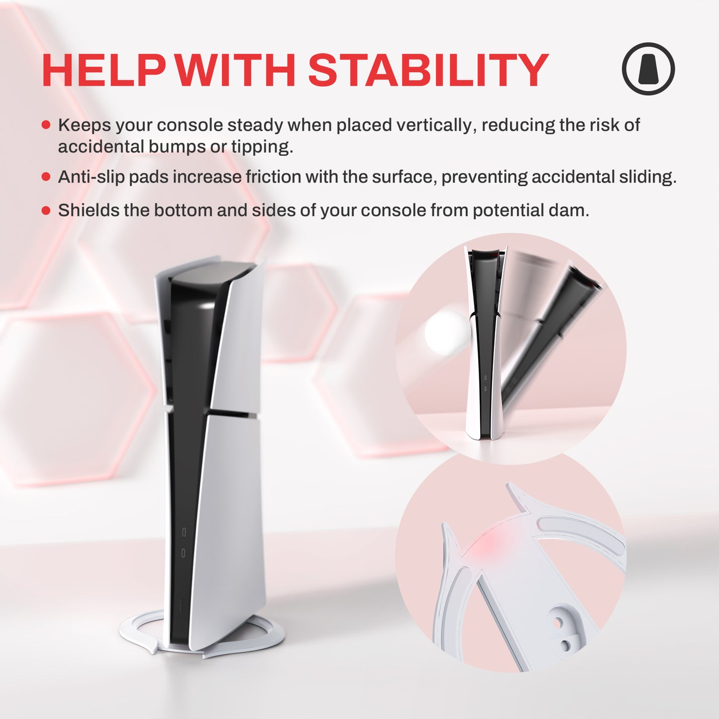 PlayVital 縦置きスタンド 滑り止めパッド付き PS5/Slim/Pro/Standard コンソール ディスク&デジタル対応 省スペース設計 ホルダーベース アクセサリー【ホワイト】