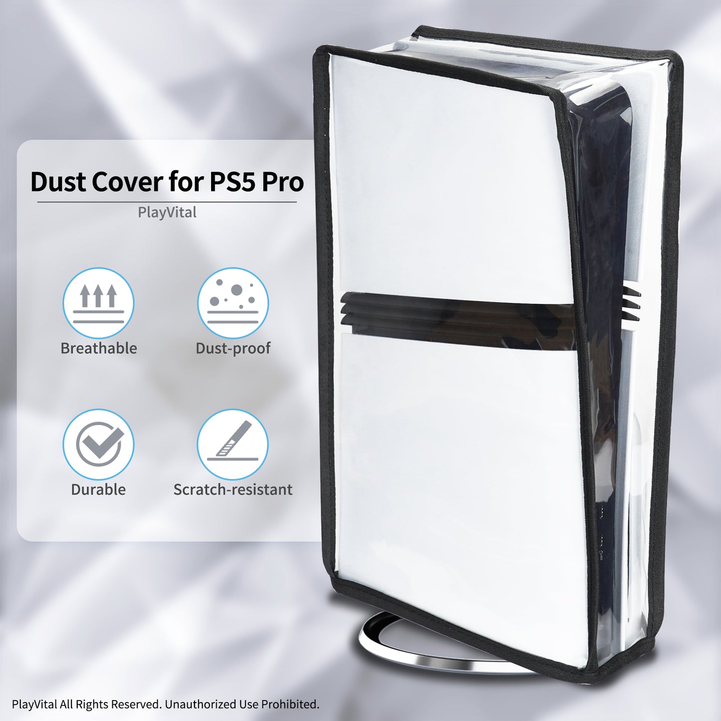 PlayVital ps5 Pro対応用縦置き防塵カバー、ディスクやデジタルエディション対応、PVC製ダストカバーは防水やキズ防止【透明】