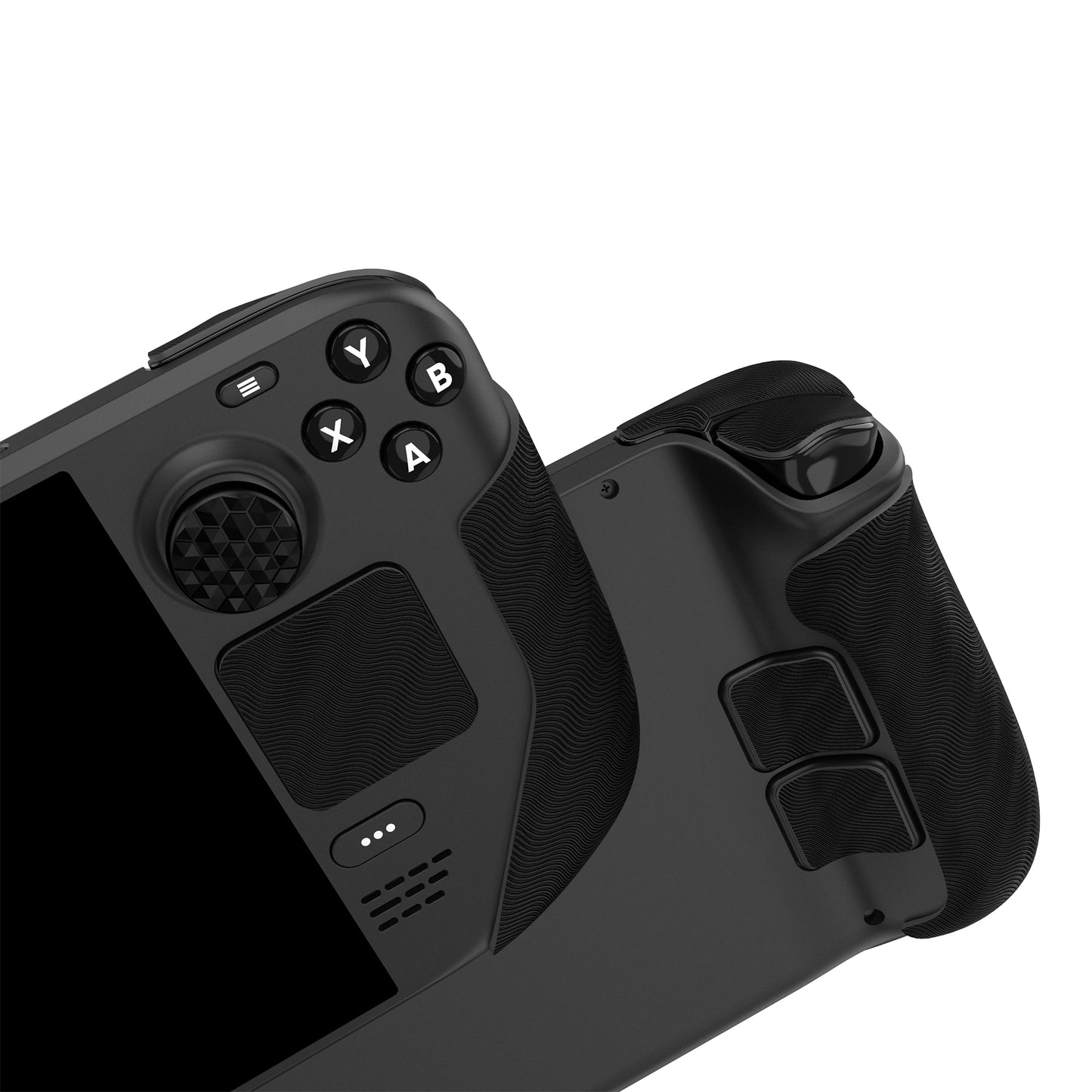 PlayVital プロフェッショナル テクスチャード ソフト ラバー パッド ハンドル グリップ 親指グリップ キャップ付き Steam Deck LCD & OLED 用【水紋テクスチャブラック】