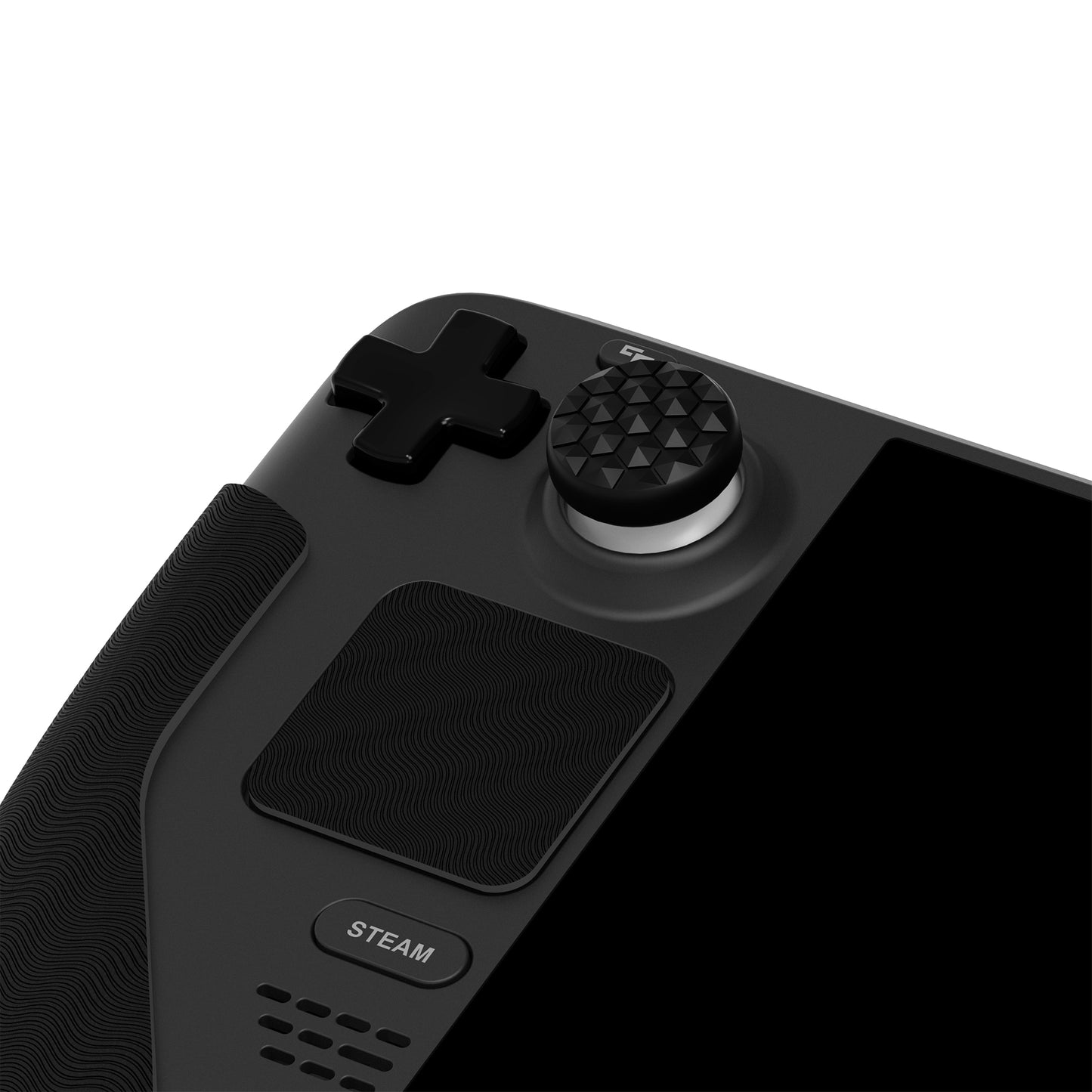 PlayVital プロフェッショナル テクスチャード ソフト ラバー パッド ハンドル グリップ 親指グリップ キャップ付き Steam Deck LCD & OLED 用【水紋テクスチャブラック】