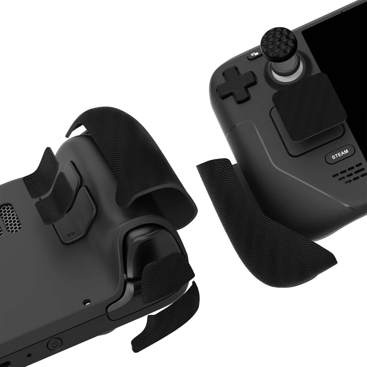 PlayVital プロフェッショナル テクスチャード ソフト ラバー パッド ハンドル グリップ 親指グリップ キャップ付き Steam Deck LCD & OLED 用【水紋テクスチャブラック】