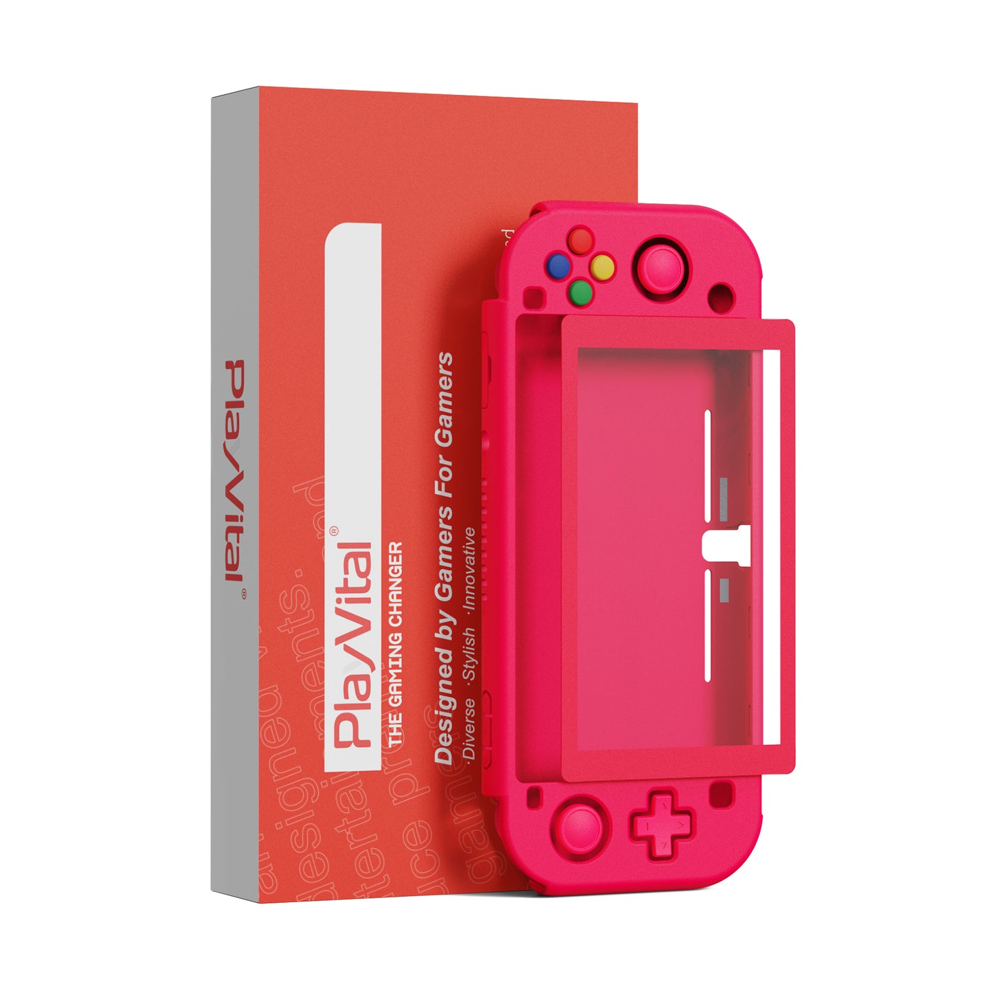 PlayVital ZealProtect ハードシェル保護ケース スクリーンプロテクター、サムグリップキャップ、ボタンキャップ付き Switch Lite用【濃いピンク