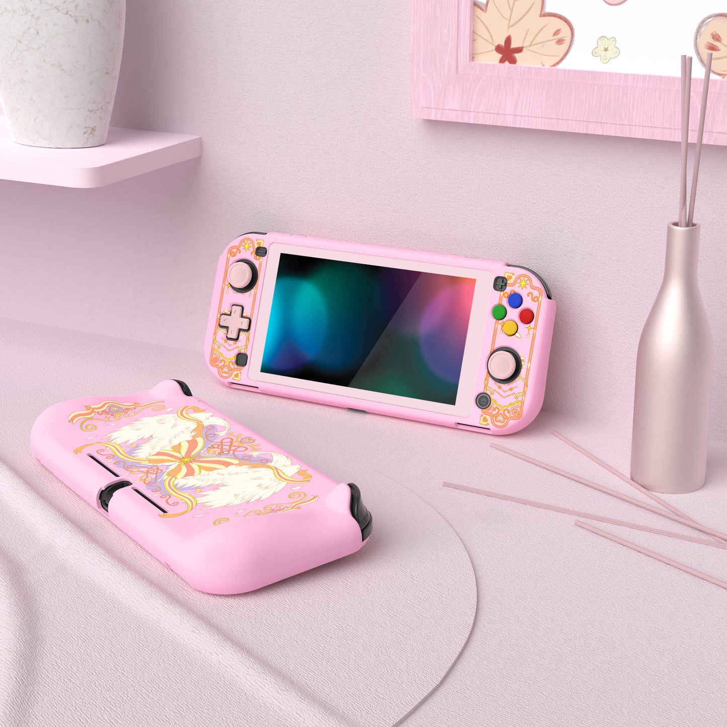 PlayVital ZealProtect ハードシェル保護ケース スクリーンプロテクター、サムグリップキャップ、ボタンキャップ付き Switch Lite用【魔法の翼】