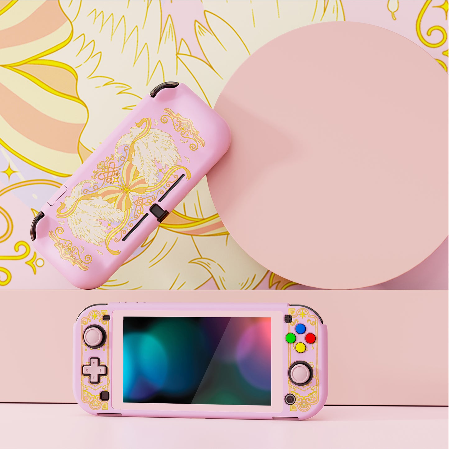 PlayVital ZealProtect ハードシェル保護ケース スクリーンプロテクター、サムグリップキャップ、ボタンキャップ付き Switch Lite用【魔法の翼】