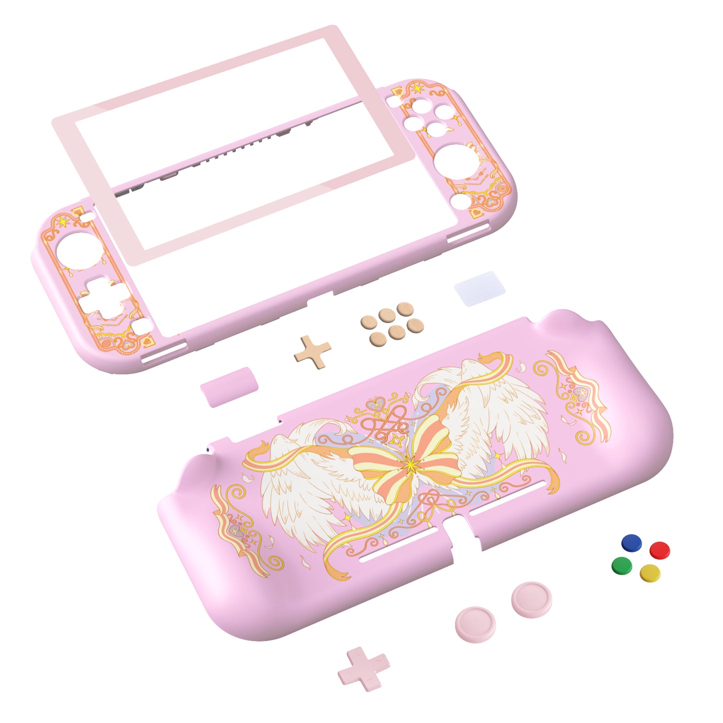 PlayVital ZealProtect ハードシェル保護ケース スクリーンプロテクター、サムグリップキャップ、ボタンキャップ付き Switch Lite用【魔法の翼】