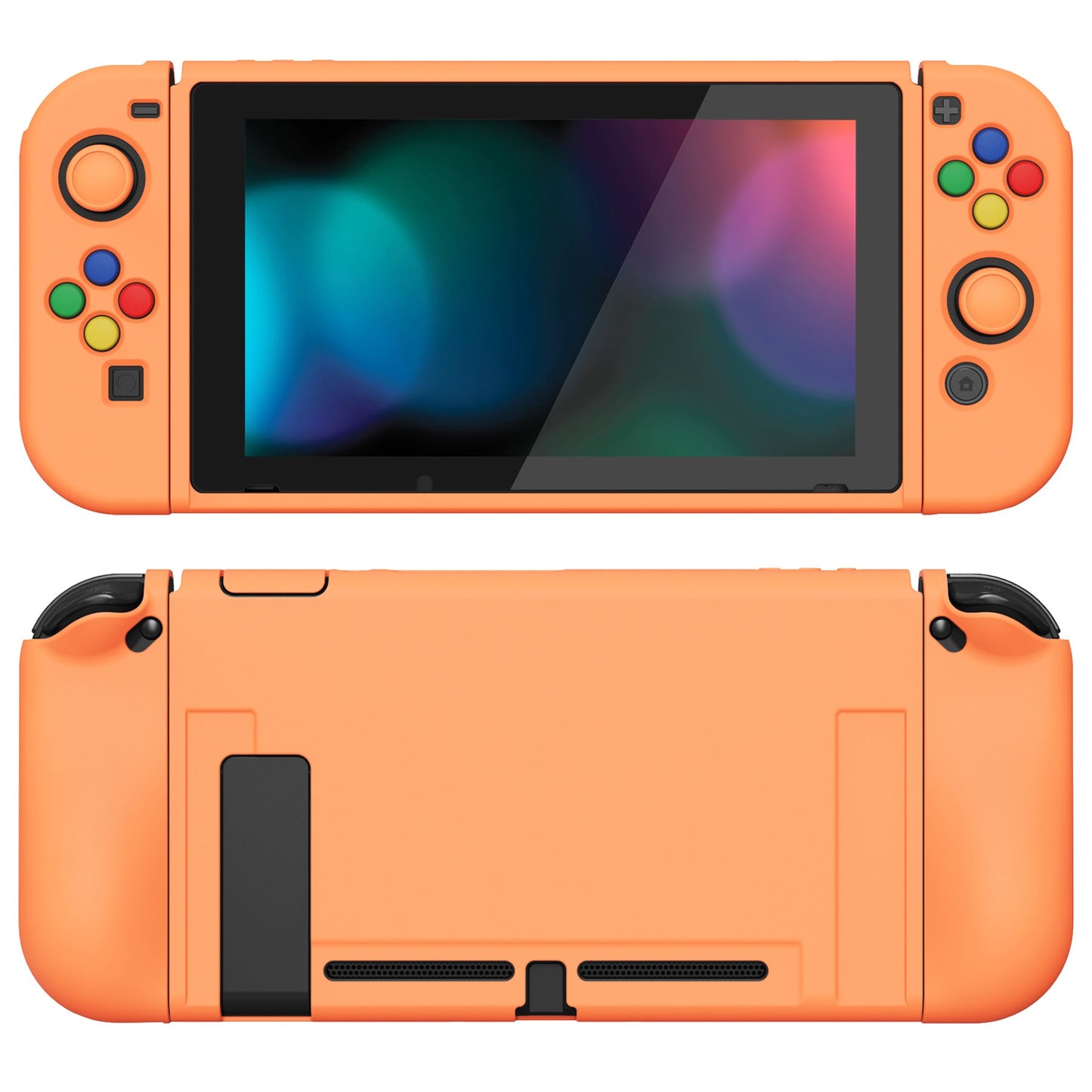 PlayVital ZealProtect ソフト TPU スリム保護ケース、強化ガラススクリーンプロテクター、サムグリップ、ABXY 方向ボタンキャップ付き NS Switch 用【アプリコットイエロー】