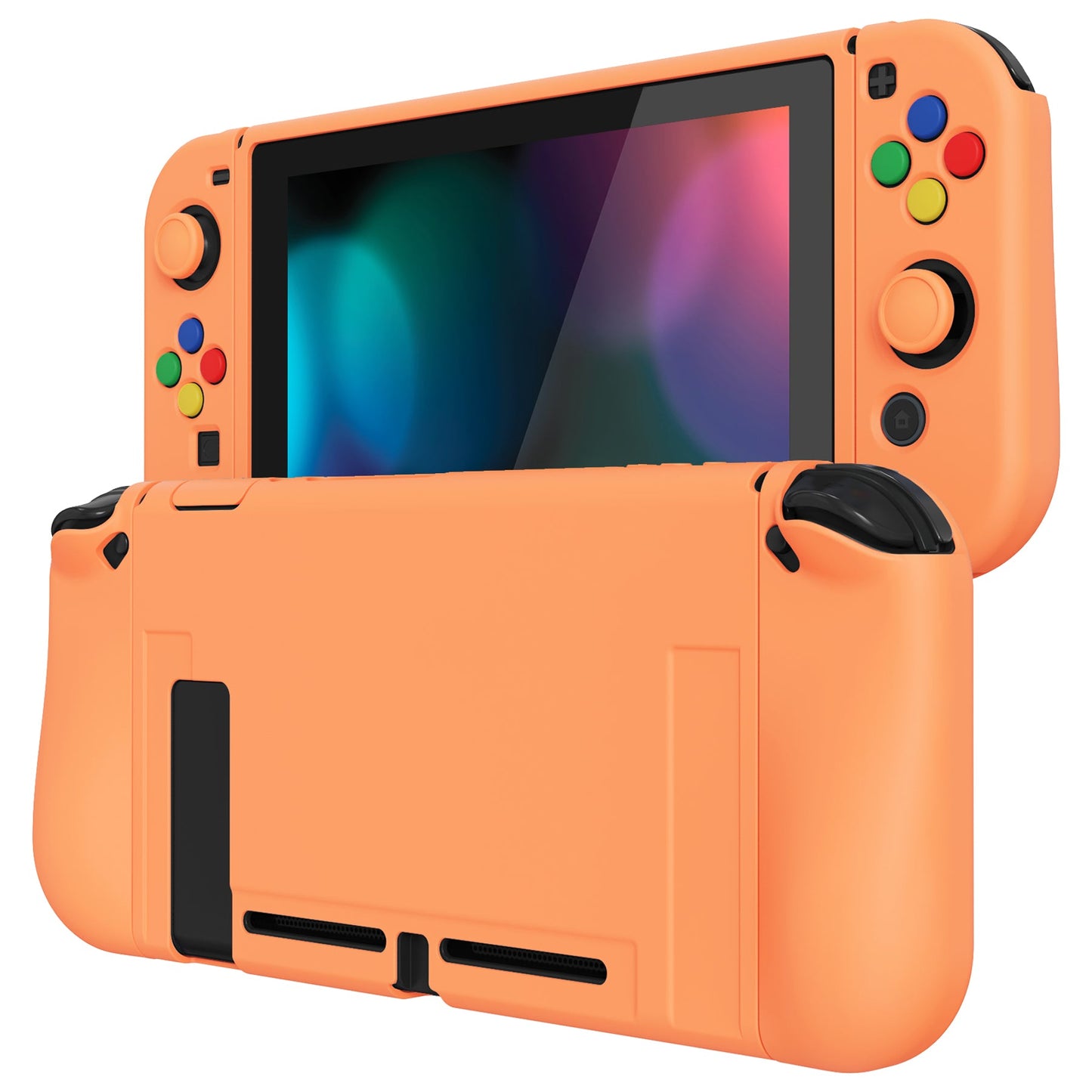 PlayVital ZealProtect ソフト TPU スリム保護ケース、強化ガラススクリーンプロテクター、サムグリップ、ABXY 方向ボタンキャップ付き NS Switch 用【アプリコットイエロー】