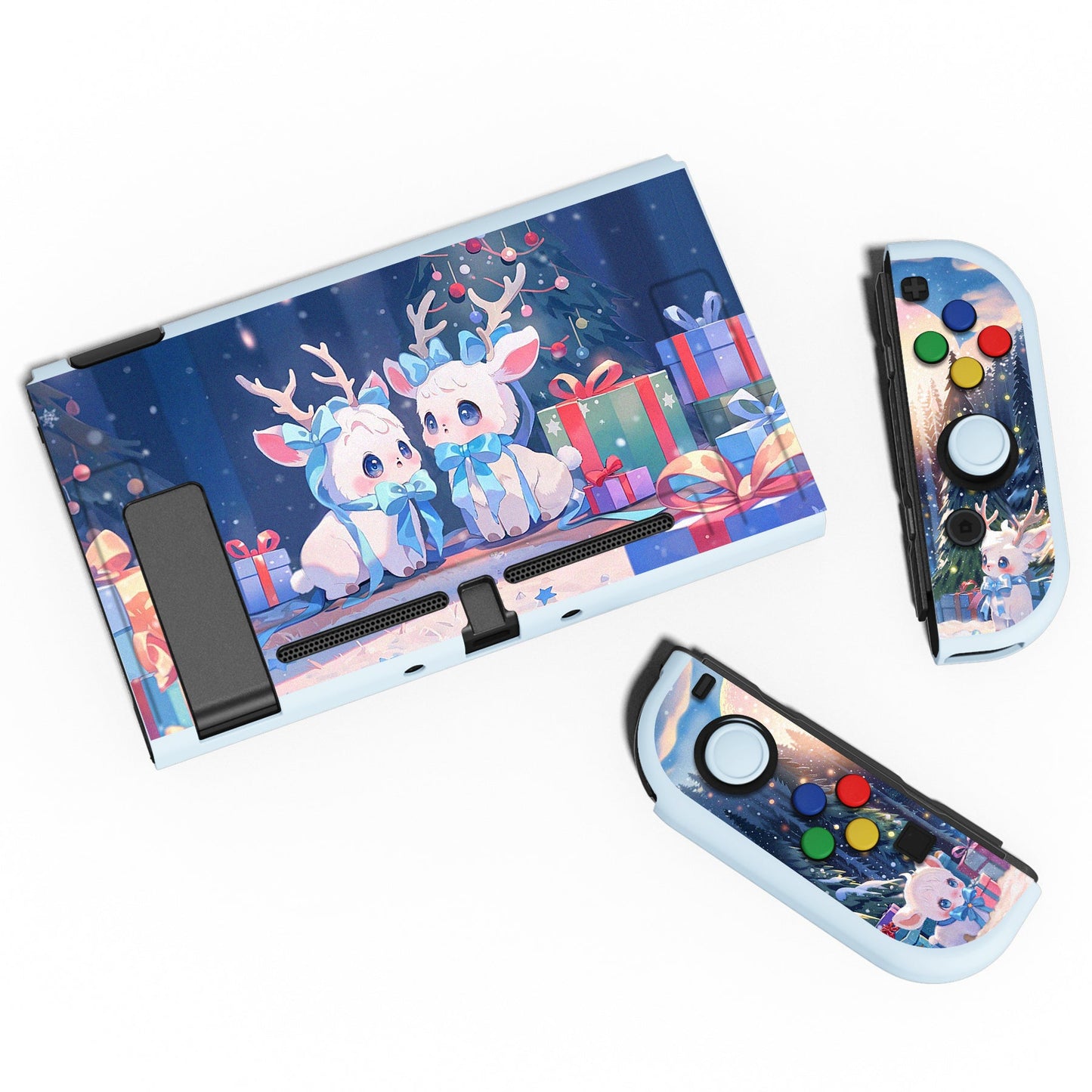 PlayVital ZealProtect Soft Protective Case for Nintendo Switch, Flexible Cover for Switch with Tempered Glass Screen Protector & Thumb Grips & ABXY Direction Button Caps - Santa Deer - RNSYV6052 playvital