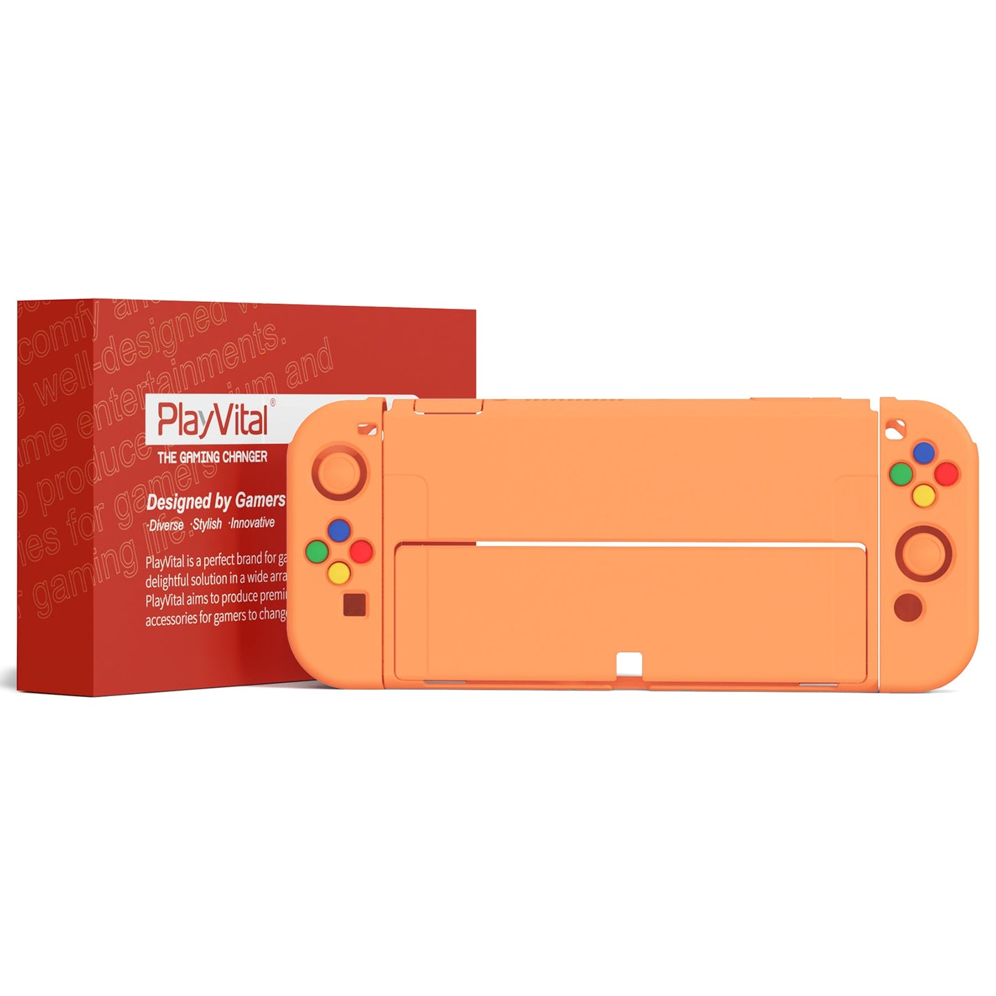 PlayVital ZealProtect ソフト TPU スリム保護ケース 親指グリップキャップと ABXY 方向ボタンキャップ付き Switch 有機el 用【アプリコットイエロー 】