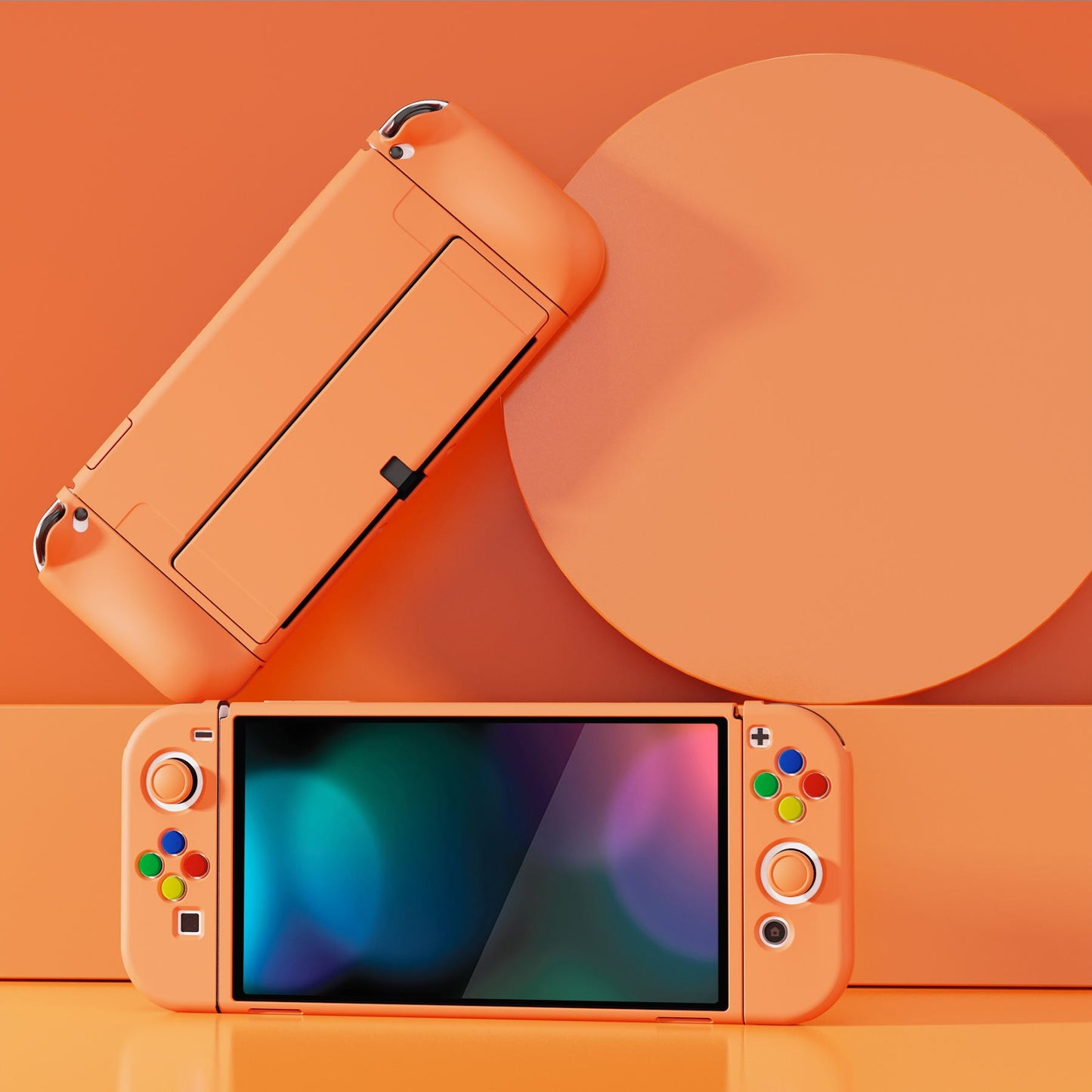 PlayVital ZealProtect ソフト TPU スリム保護ケース 親指グリップキャップと ABXY 方向ボタンキャップ付き Switch 有機el 用【アプリコットイエロー 】