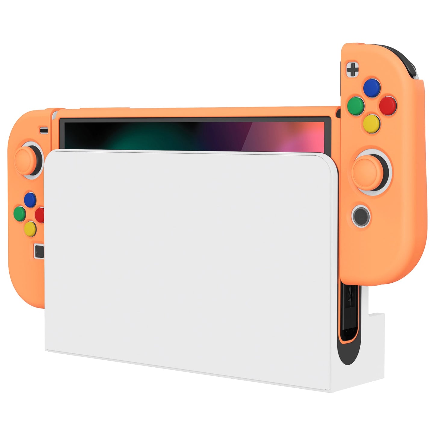 PlayVital ZealProtect ソフト TPU スリム保護ケース 親指グリップキャップと ABXY 方向ボタンキャップ付き Switch 有機el 用【アプリコットイエロー 】