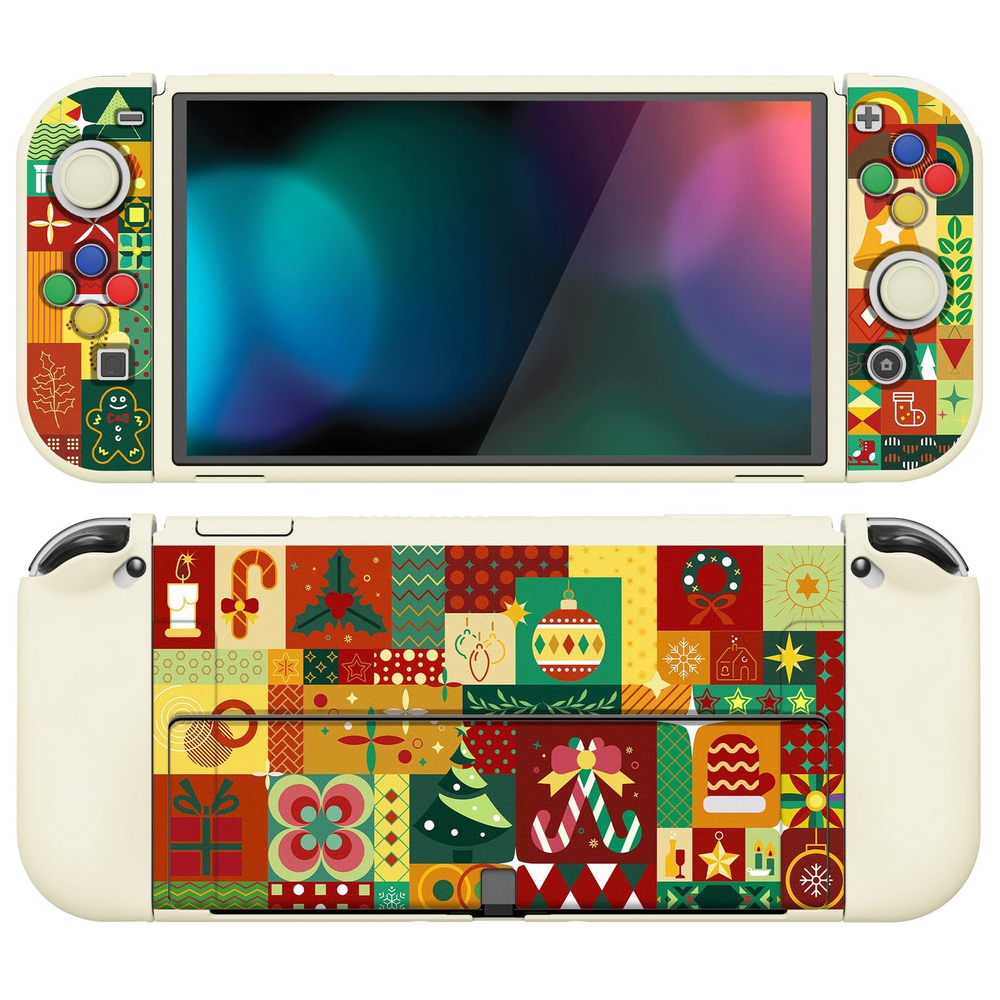 PlayVital ZealProtect ソフト TPU スリム保護ケース 親指グリップキャップと ABXY 方向ボタンキャップ付き Switch 有機el 用【クリスマスラップ 】