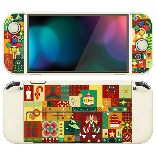 PlayVital ZealProtect ソフト TPU スリム保護ケース 親指グリップキャップと ABXY 方向ボタンキャップ付き Switch 有機el 用【クリスマスラップ 】