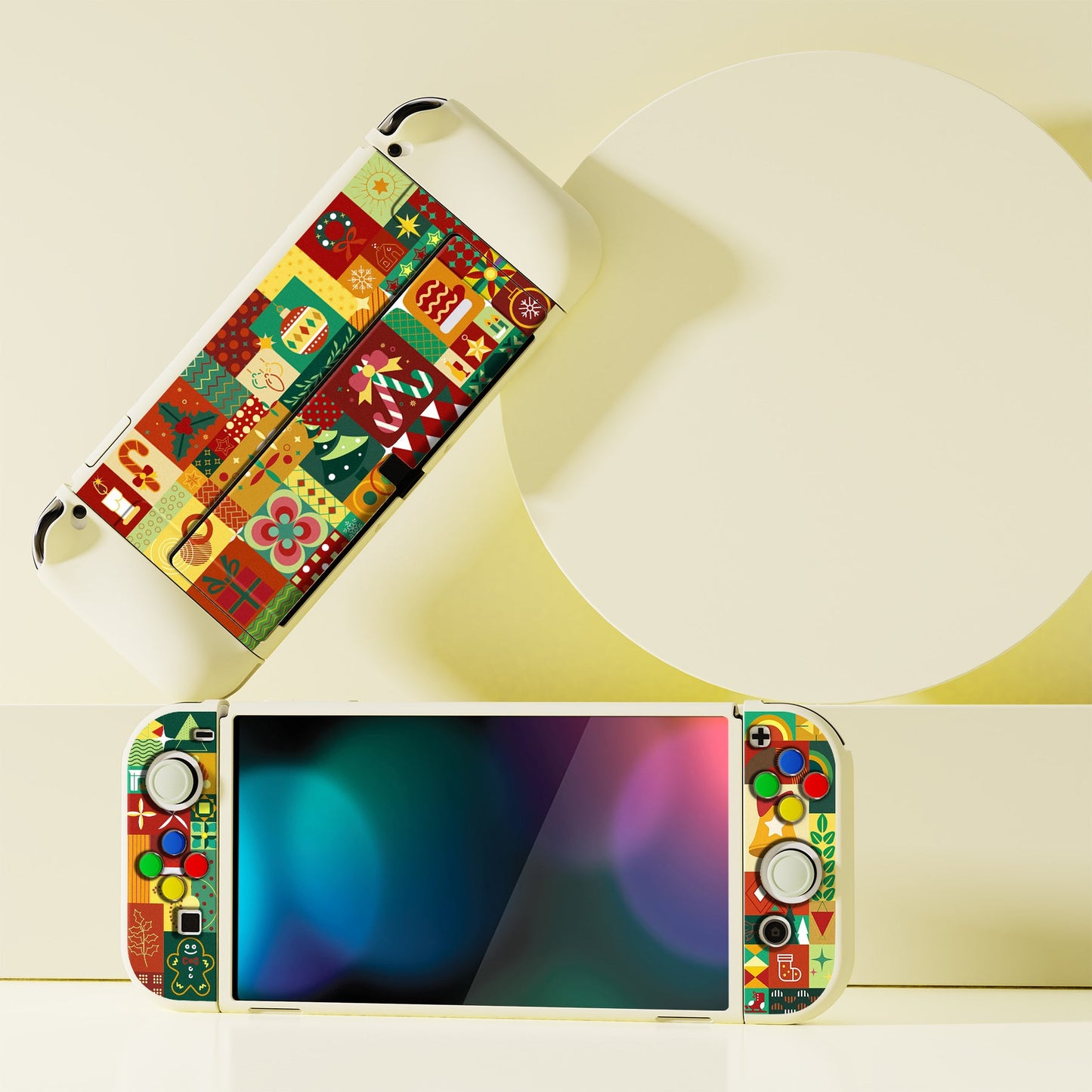 PlayVital ZealProtect ソフト TPU スリム保護ケース 親指グリップキャップと ABXY 方向ボタンキャップ付き Switch 有機el 用【クリスマスラップ 】