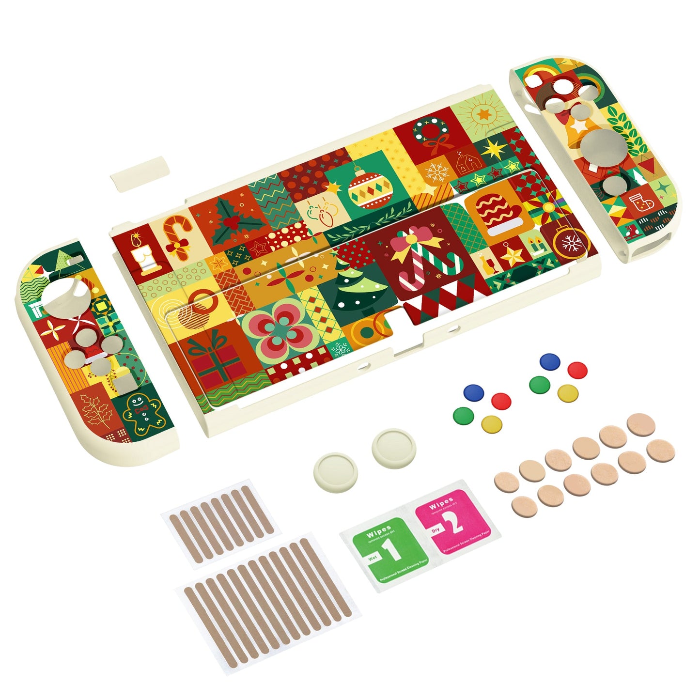 PlayVital ZealProtect ソフト TPU スリム保護ケース 親指グリップキャップと ABXY 方向ボタンキャップ付き Switch 有機el 用【クリスマスラップ 】