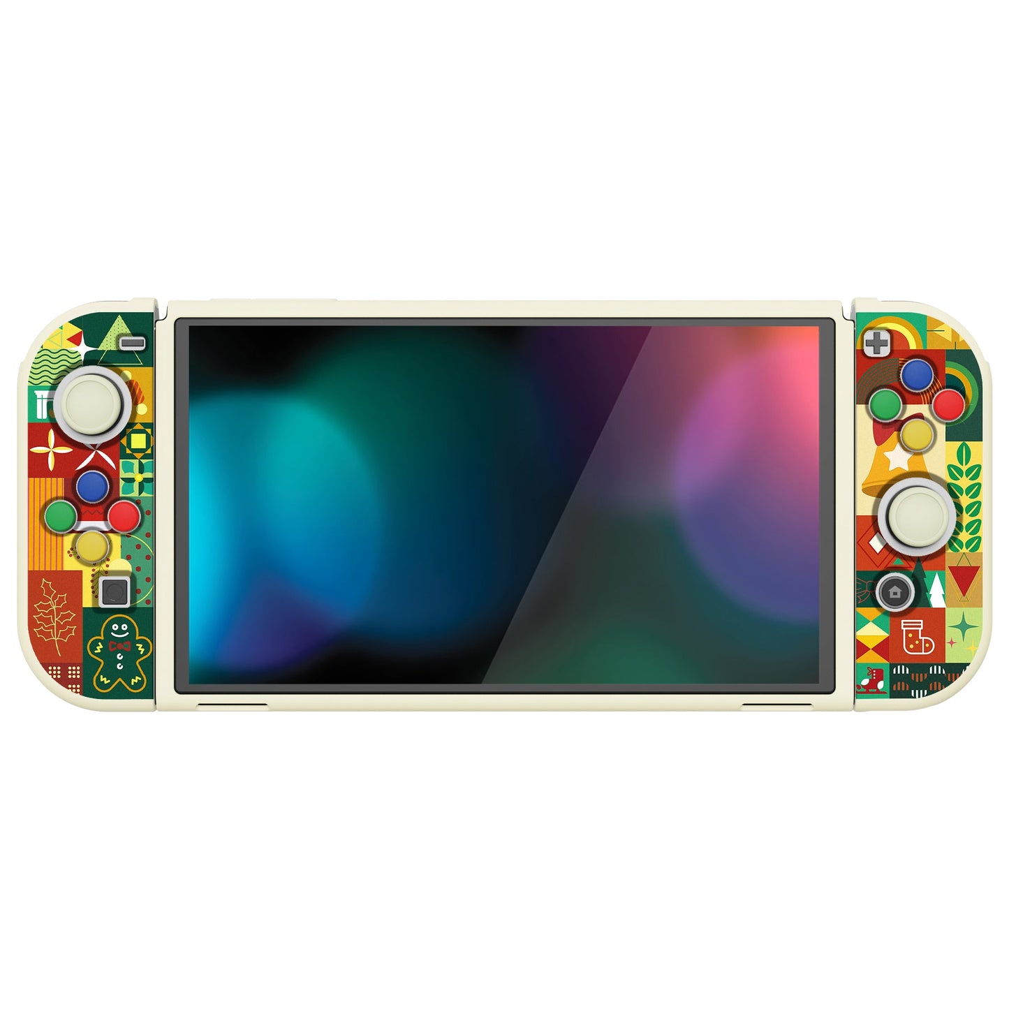 PlayVital ZealProtect ソフト TPU スリム保護ケース 親指グリップキャップと ABXY 方向ボタンキャップ付き Switch 有機el 用【クリスマスラップ 】