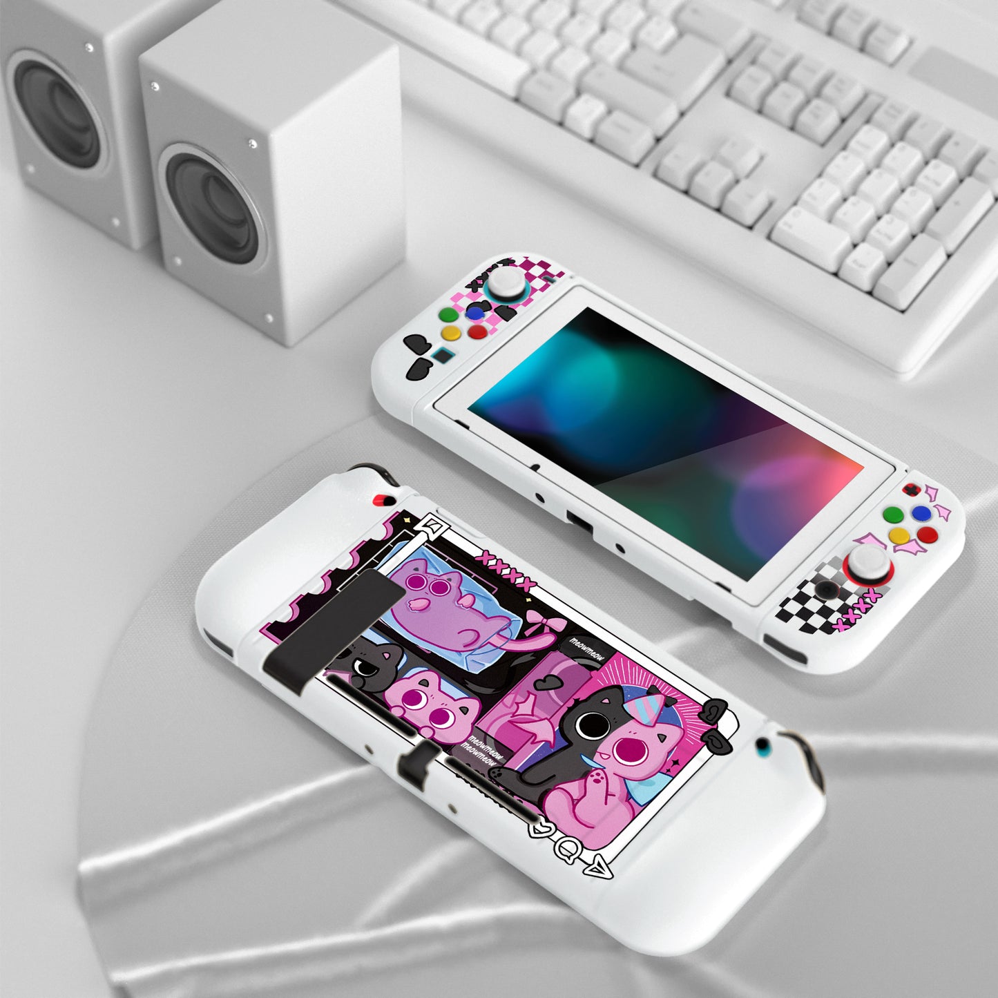 PlayVital ZealProtect ソフト TPU スリム保護ケース、強化ガラススクリーンプロテクター、サムグリップ、ABXY 方向ボタンキャップ付き NS Switch 用【PP & VV】