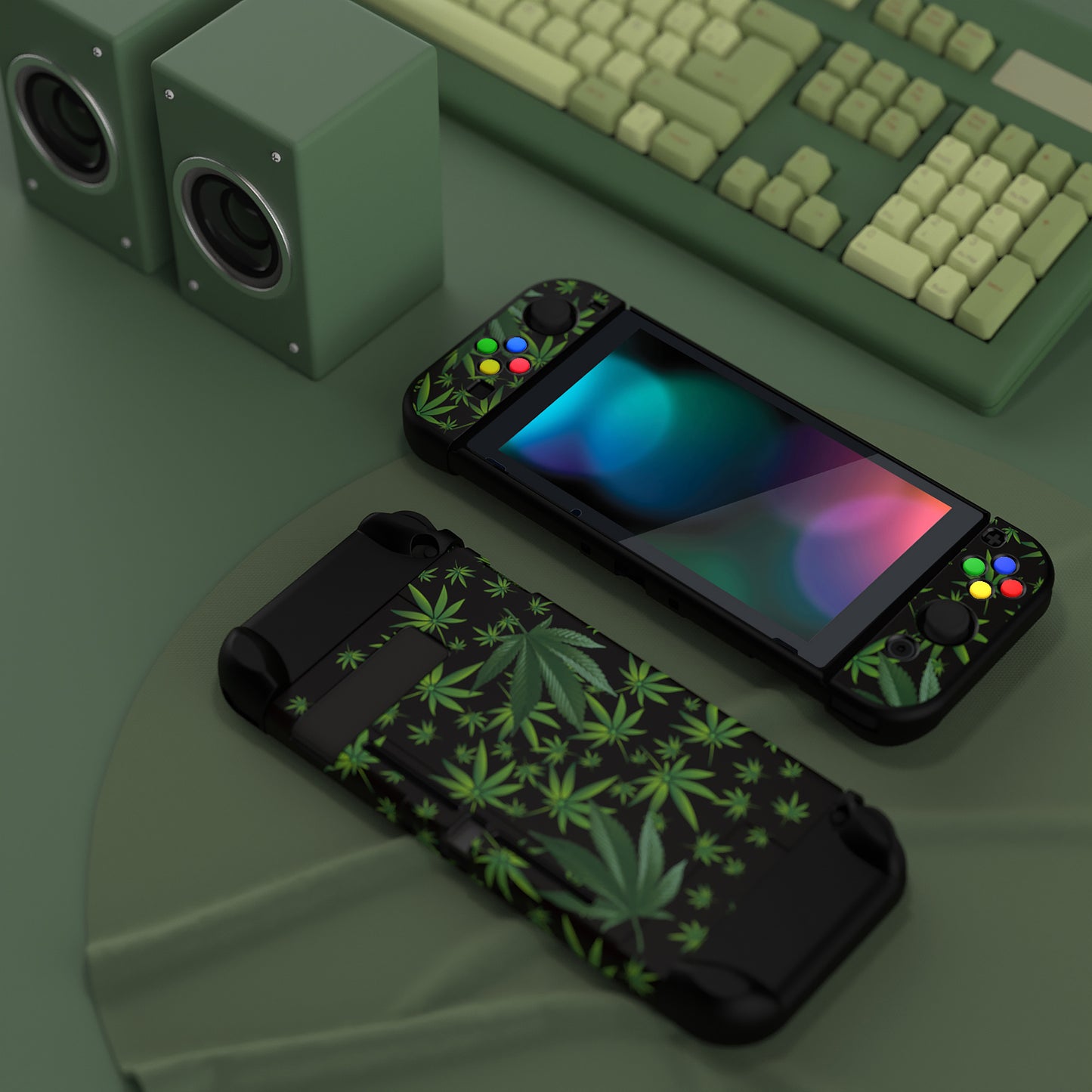 PlayVital カスタマイズ ドッキング可能 ハードシェル保護ケース NS Switch コンソール用【グリーンウィード】