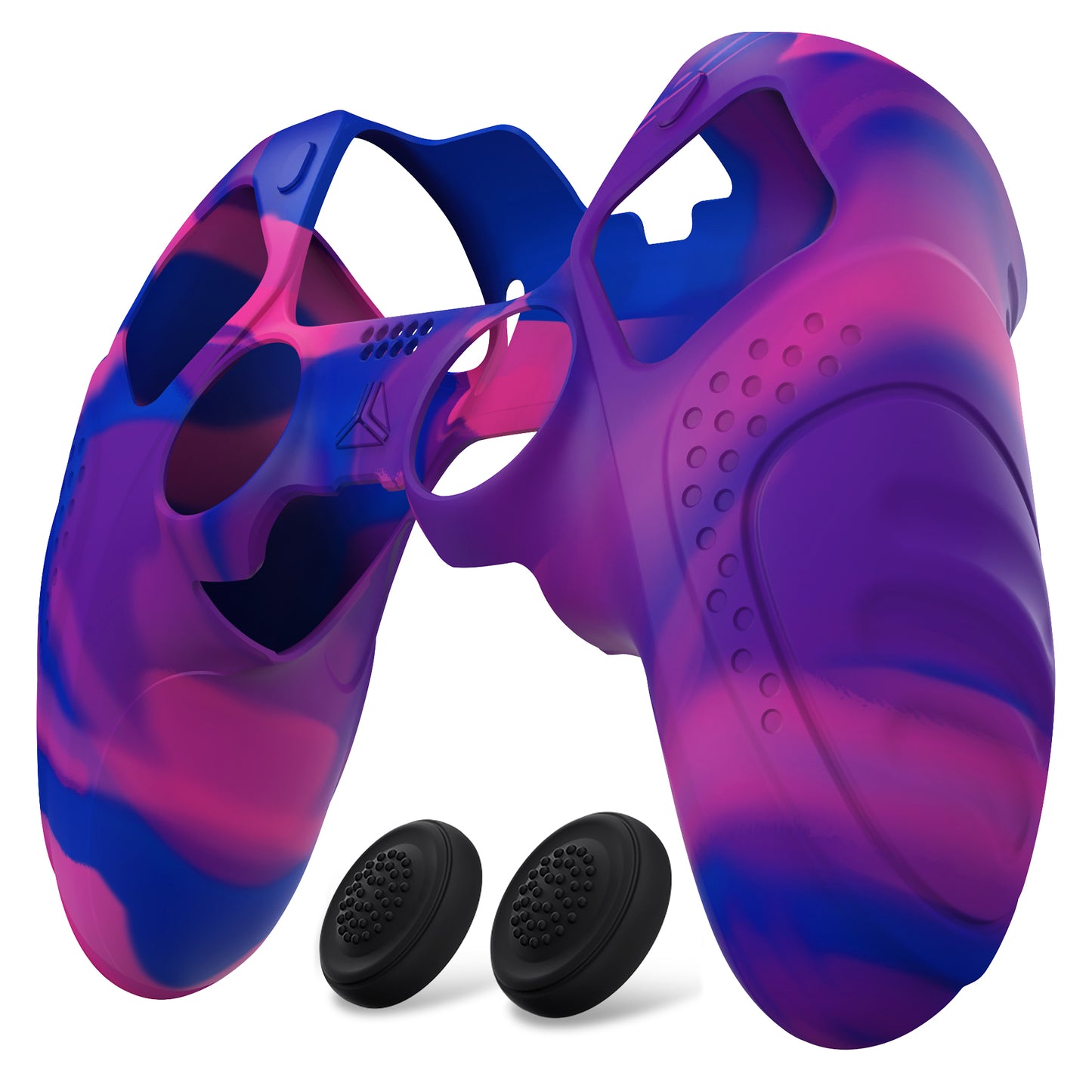 PlayVital Guardian Edition 滑り止め人間工学シリコンカバーケース 親指グリップキャップ付き PS5 Edge コントローラー用【ピンク&パープル&ブルー】