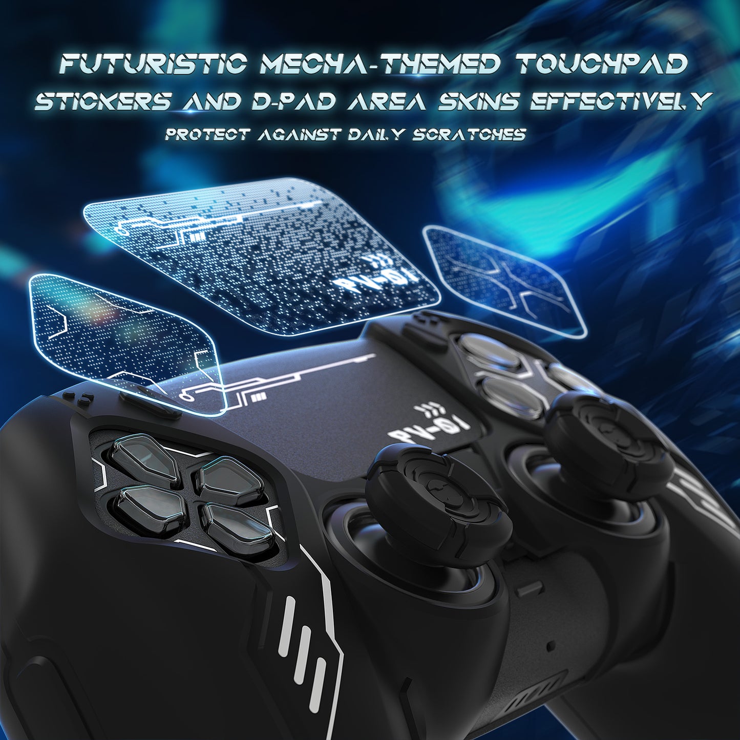 PlayVital Mecha Edition シリコンカバー with 2 ジョイスティックキャップと 6 ステッカー for PS5 コントローラー - 充電ステーション対応【ブラック】