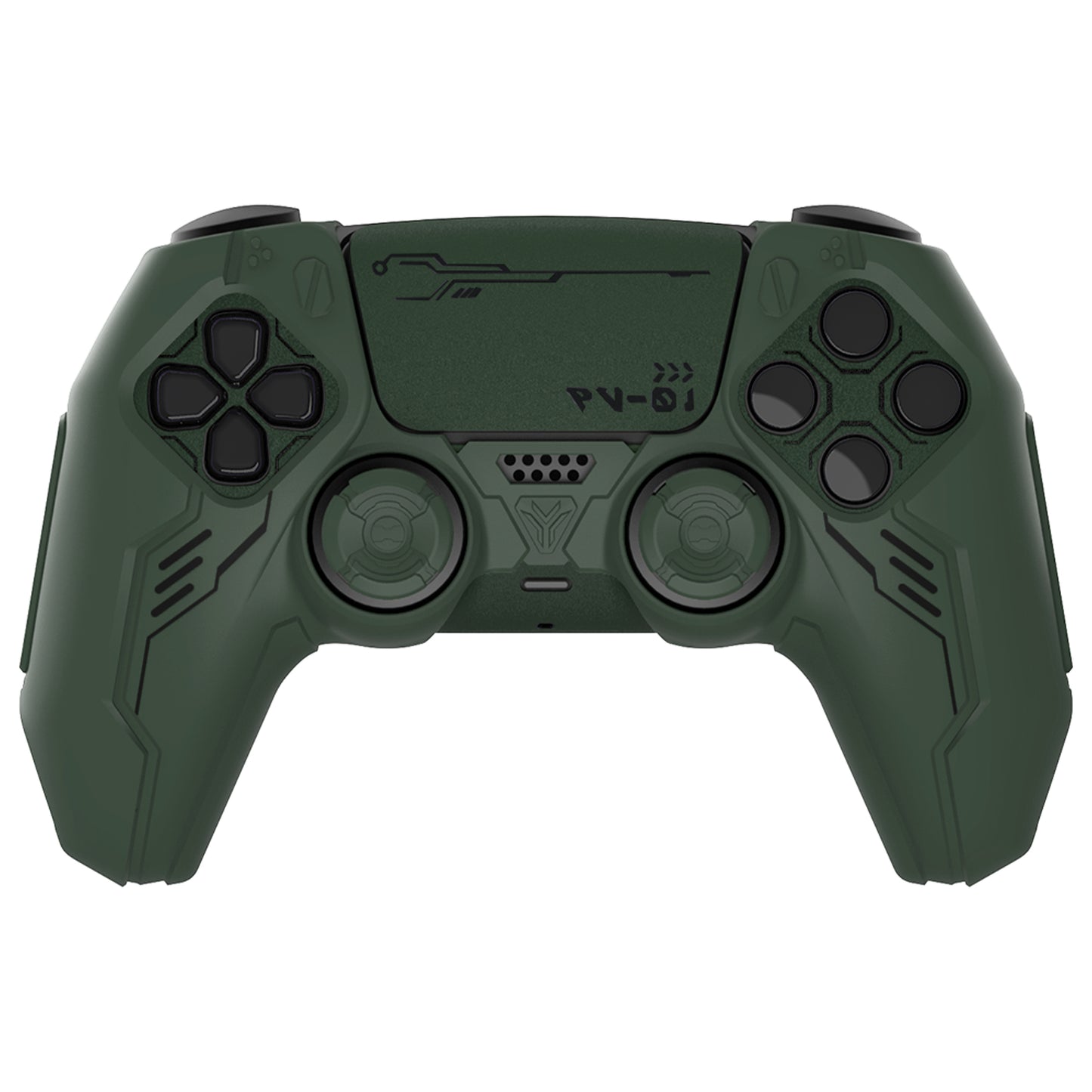 PlayVital Mecha Edition シリコンカバー with 2 ジョイスティックキャップと 6 ステッカー for PS5 コントローラー - 充電ステーション対応【レーシンググリーン】
