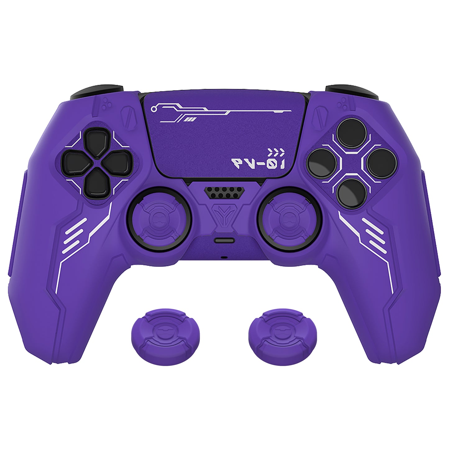 PlayVital Mecha Edition シリコンカバー with 2 ジョイスティックキャップと 6 ステッカー for PS5 コントローラー - 充電ステーション対応【パープル】