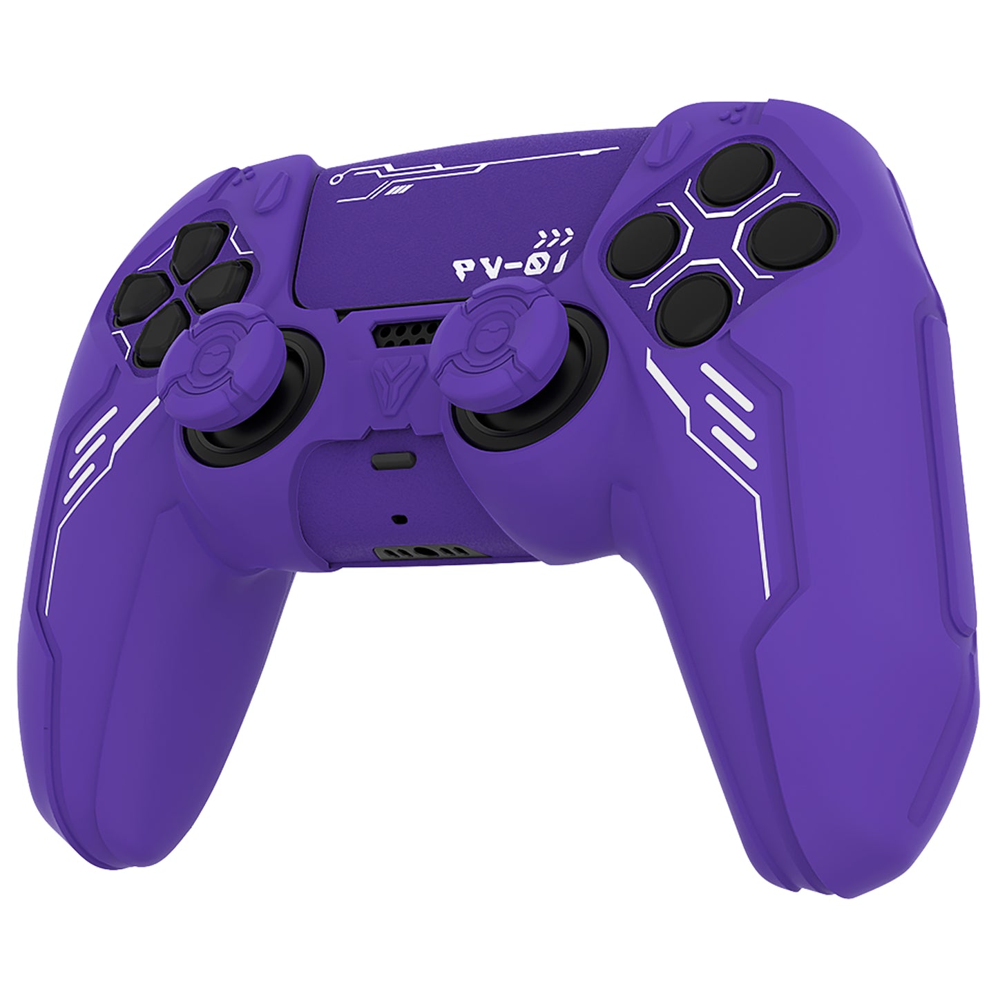 PlayVital Mecha Edition シリコンカバー with 2 ジョイスティックキャップと 6 ステッカー for PS5 コントローラー - 充電ステーション対応【パープル】