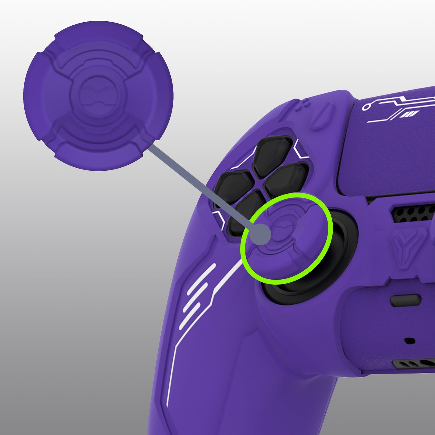 PlayVital Mecha Edition シリコンカバー with 2 ジョイスティックキャップと 6 ステッカー for PS5 コントローラー - 充電ステーション対応【パープル】