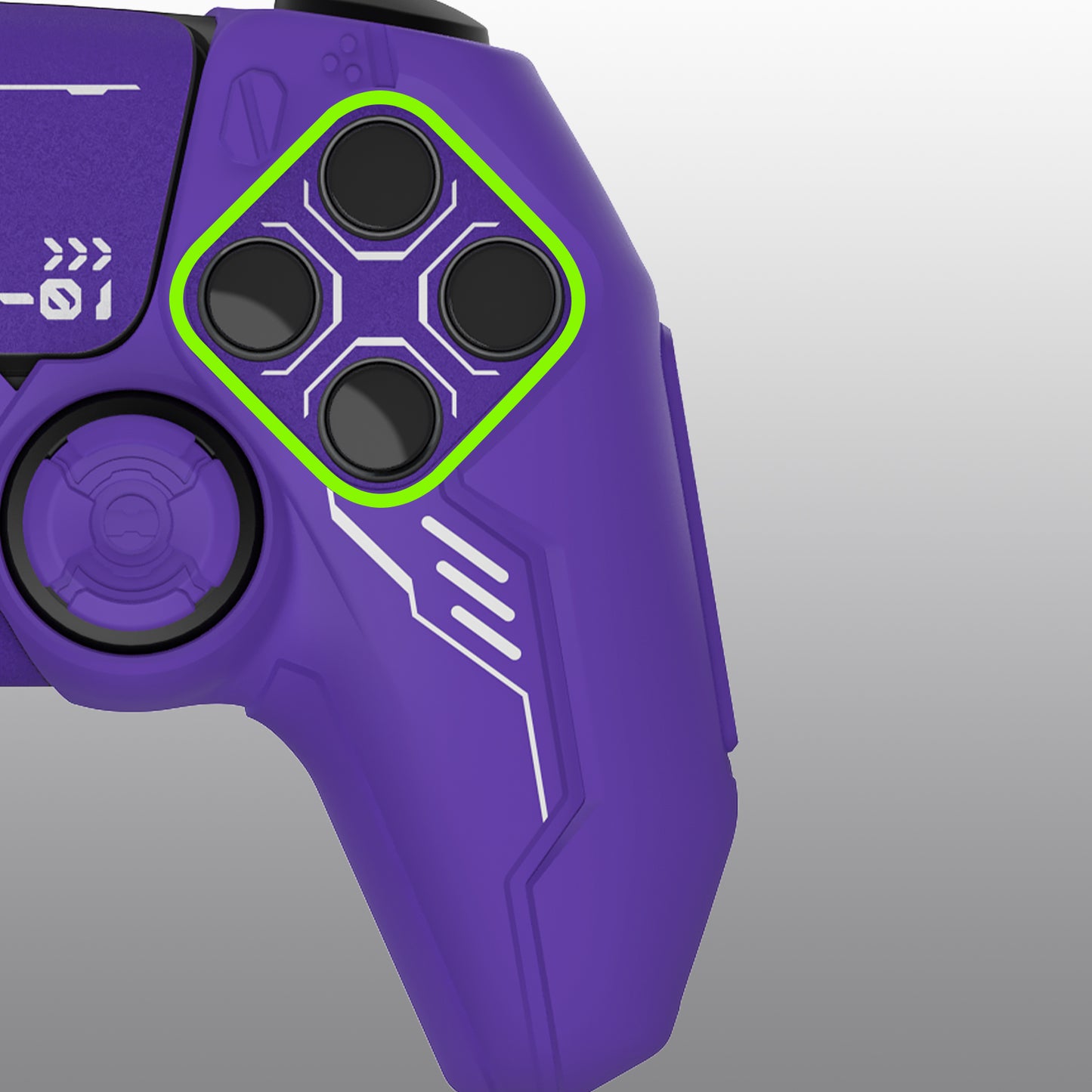 PlayVital Mecha Edition シリコンカバー with 2 ジョイスティックキャップと 6 ステッカー for PS5 コントローラー - 充電ステーション対応【パープル】