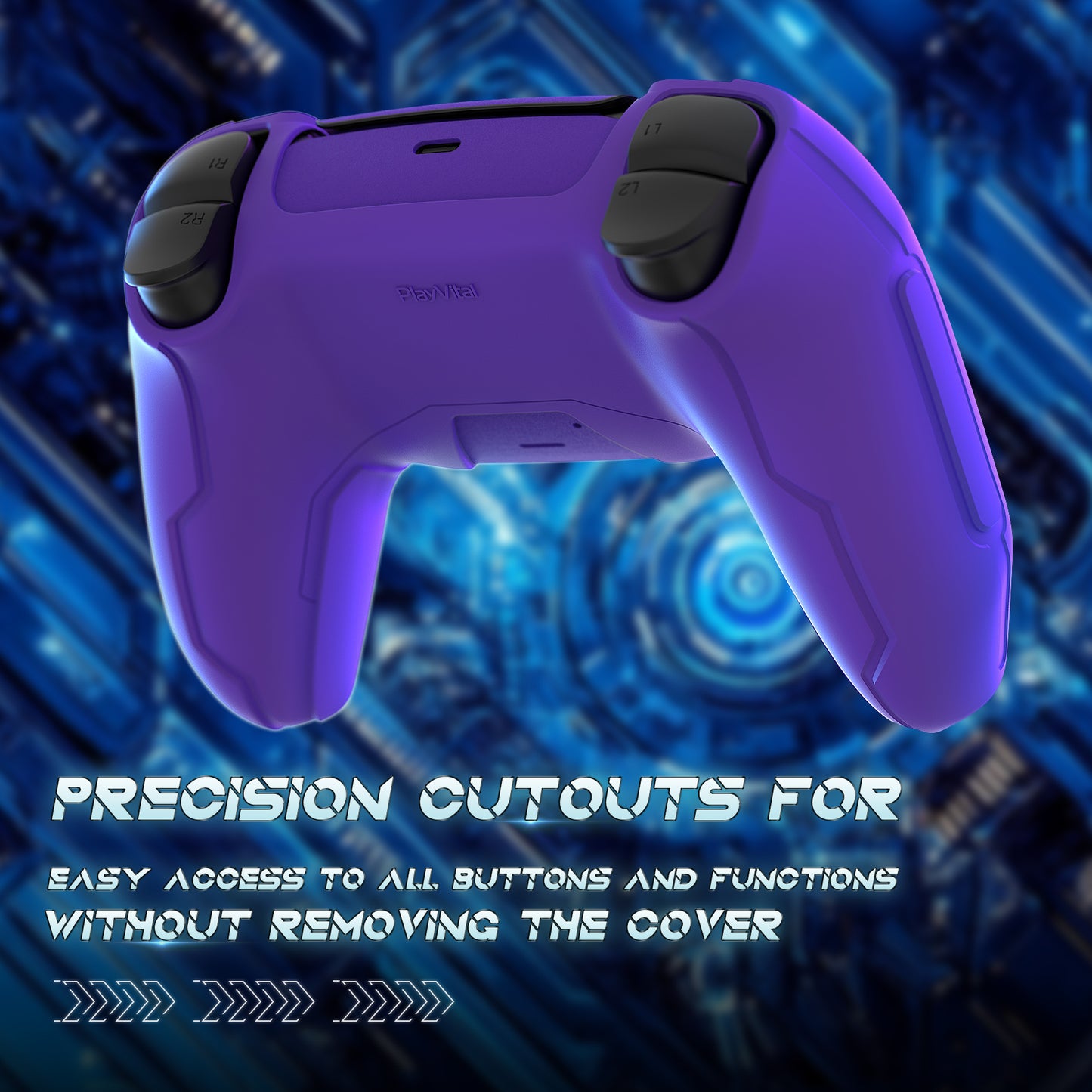 PlayVital Mecha Edition シリコンカバー with 2 ジョイスティックキャップと 6 ステッカー for PS5 コントローラー - 充電ステーション対応【パープル】