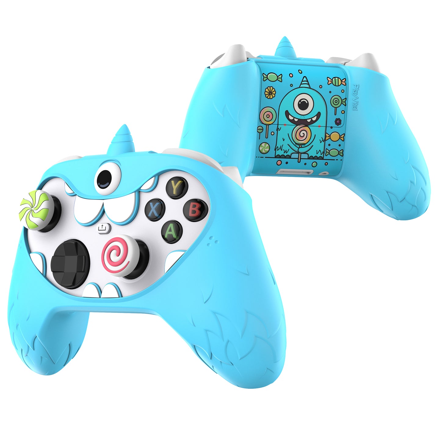 PlayVital MonoEye Monster キュートシリコンカバー for Xbox Series X/S コントローラー、ジョイスティックキャップとステッカー付き Xbox Core コントローラーグリップケース【ブルー】