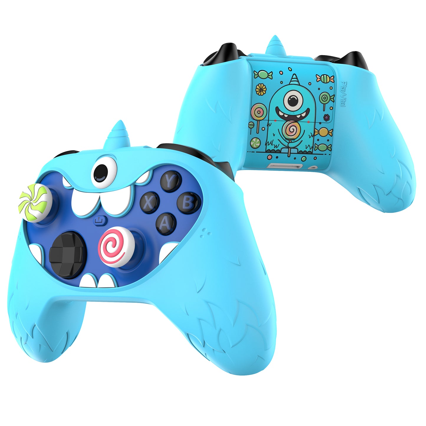 PlayVital MonoEye Monster キュートシリコンカバー for Xbox Series X/S コントローラー、ジョイスティックキャップとステッカー付き Xbox Core コントローラーグリップケース【ブルー】
