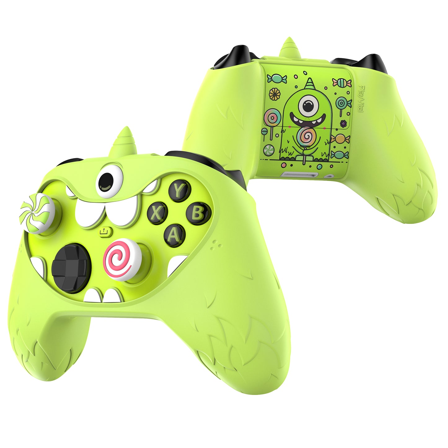 PlayVital MonoEye Monster キュートシリコンカバー for Xbox Series X/S コントローラー、ジョイスティックキャップとステッカー付き Xbox Core コントローラーグリップケース 【グリーン】