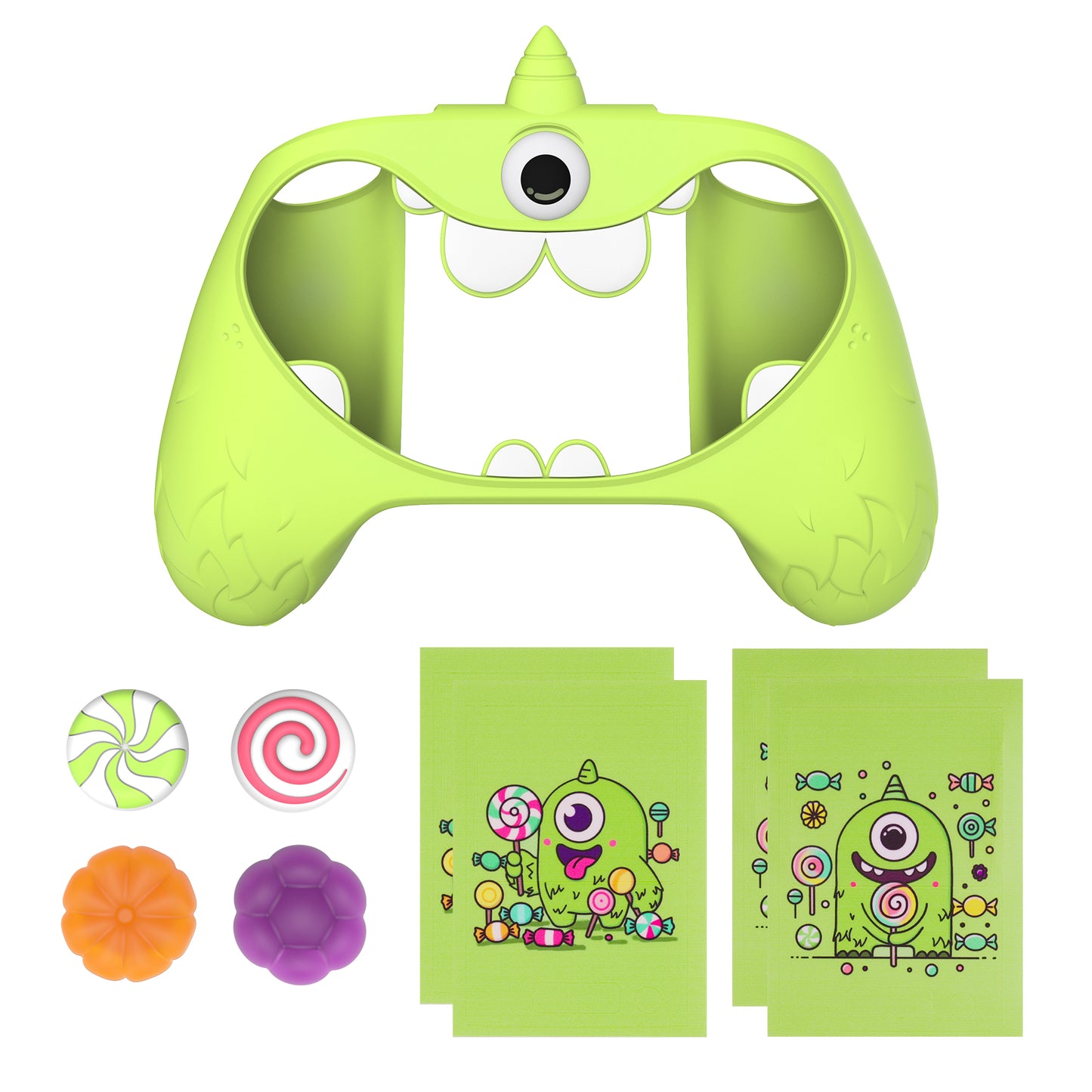 PlayVital MonoEye Monster キュートシリコンカバー for Xbox Series X/S コントローラー、ジョイスティックキャップとステッカー付き Xbox Core コントローラーグリップケース 【グリーン】