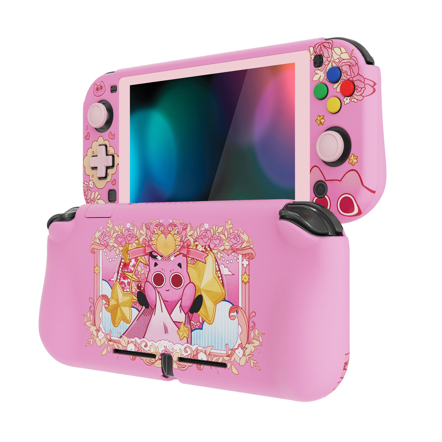PlayVital ZealProtect ハードシェル保護ケース スクリーンプロテクター、サムグリップキャップ、ボタンキャップ付き Switch Lite用【PP & ピンク】