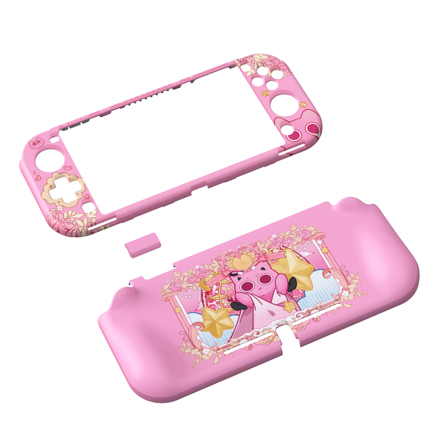 PlayVital ZealProtect ハードシェル保護ケース スクリーンプロテクター、サムグリップキャップ、ボタンキャップ付き Switch Lite用【PP & ピンク】