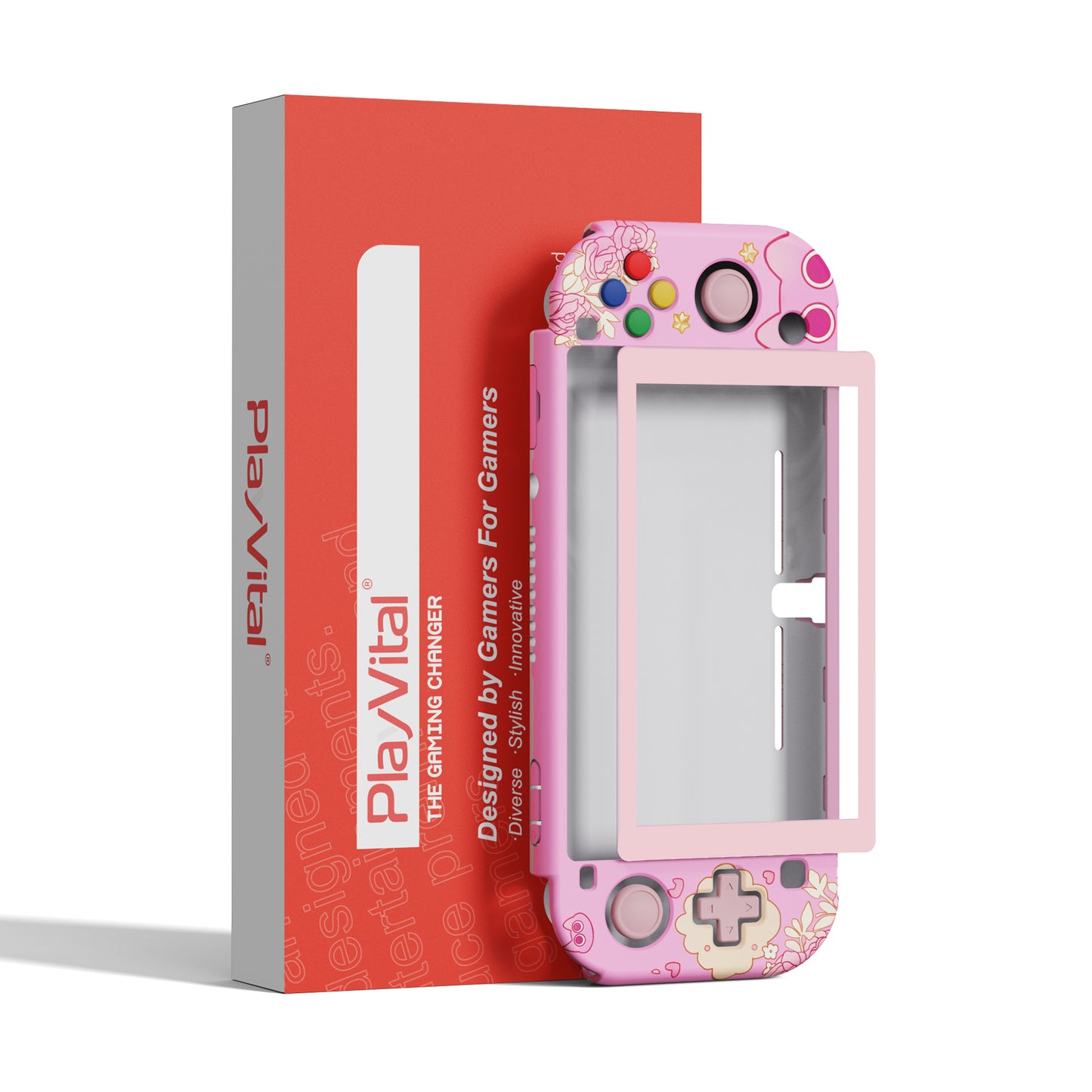 PlayVital ZealProtect ハードシェル保護ケース スクリーンプロテクター、サムグリップキャップ、ボタンキャップ付き Switch Lite用【PP & ピンク】
