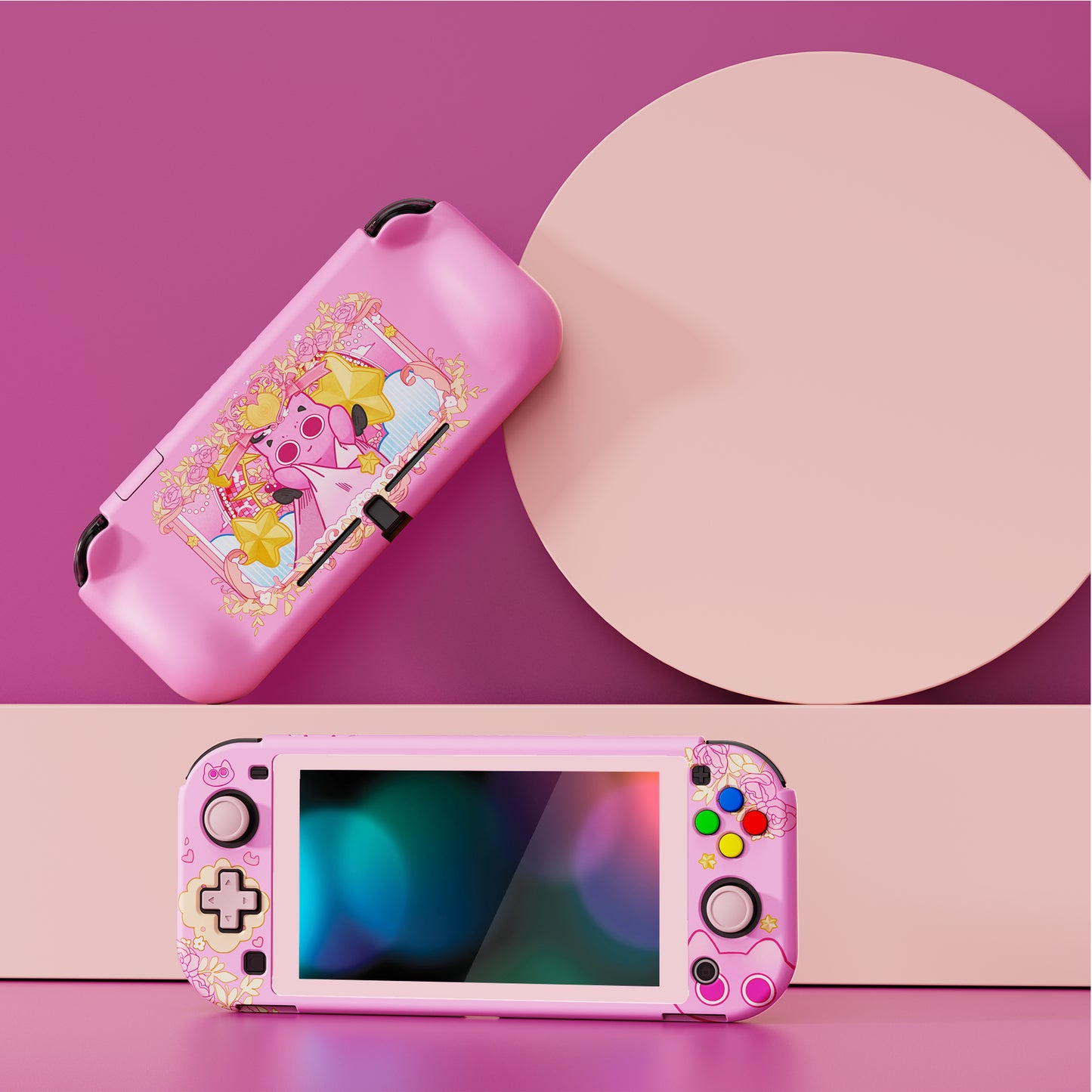 PlayVital ZealProtect ハードシェル保護ケース スクリーンプロテクター、サムグリップキャップ、ボタンキャップ付き Switch Lite用【PP & ピンク】