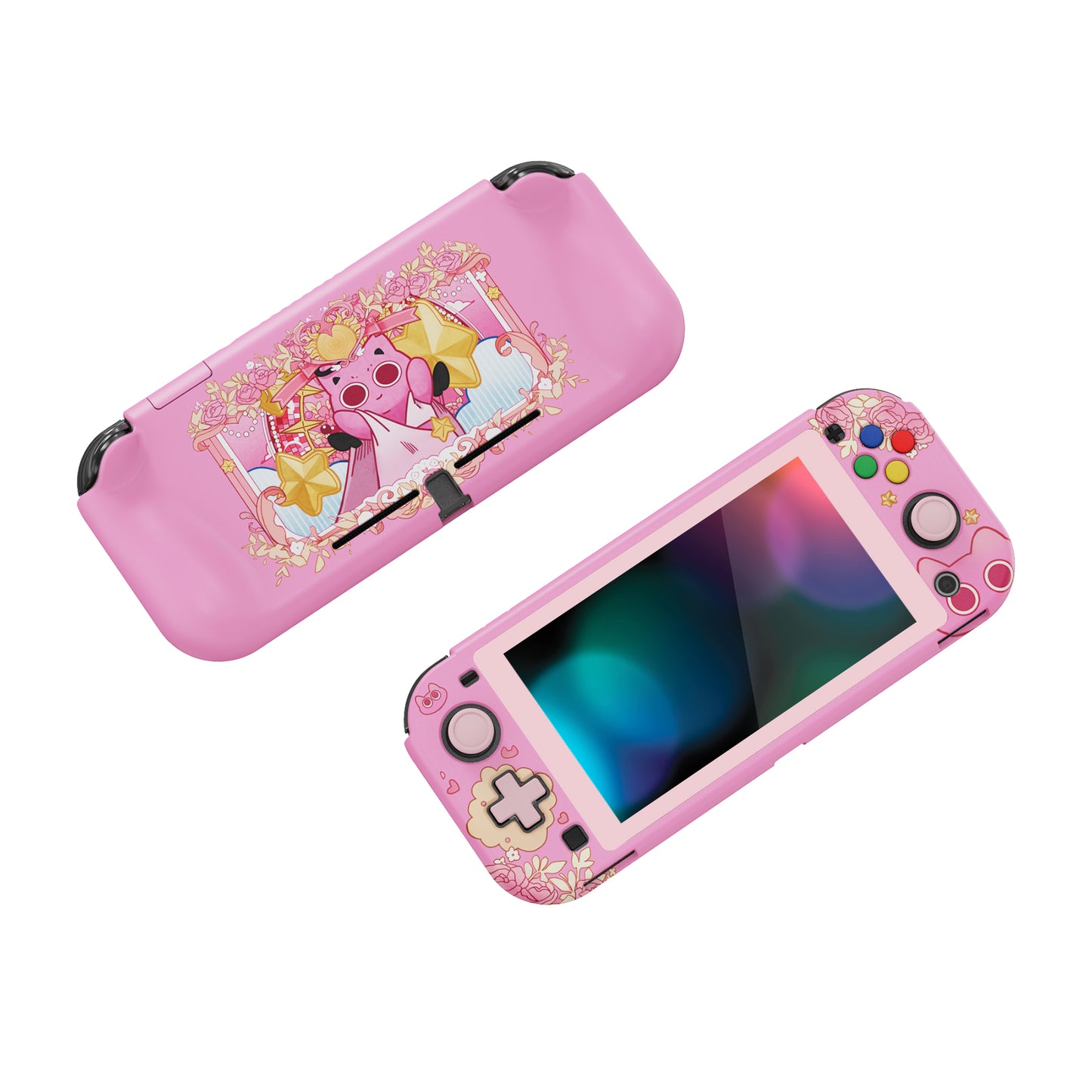 PlayVital ZealProtect ハードシェル保護ケース スクリーンプロテクター、サムグリップキャップ、ボタンキャップ付き Switch Lite用【PP & ピンク】