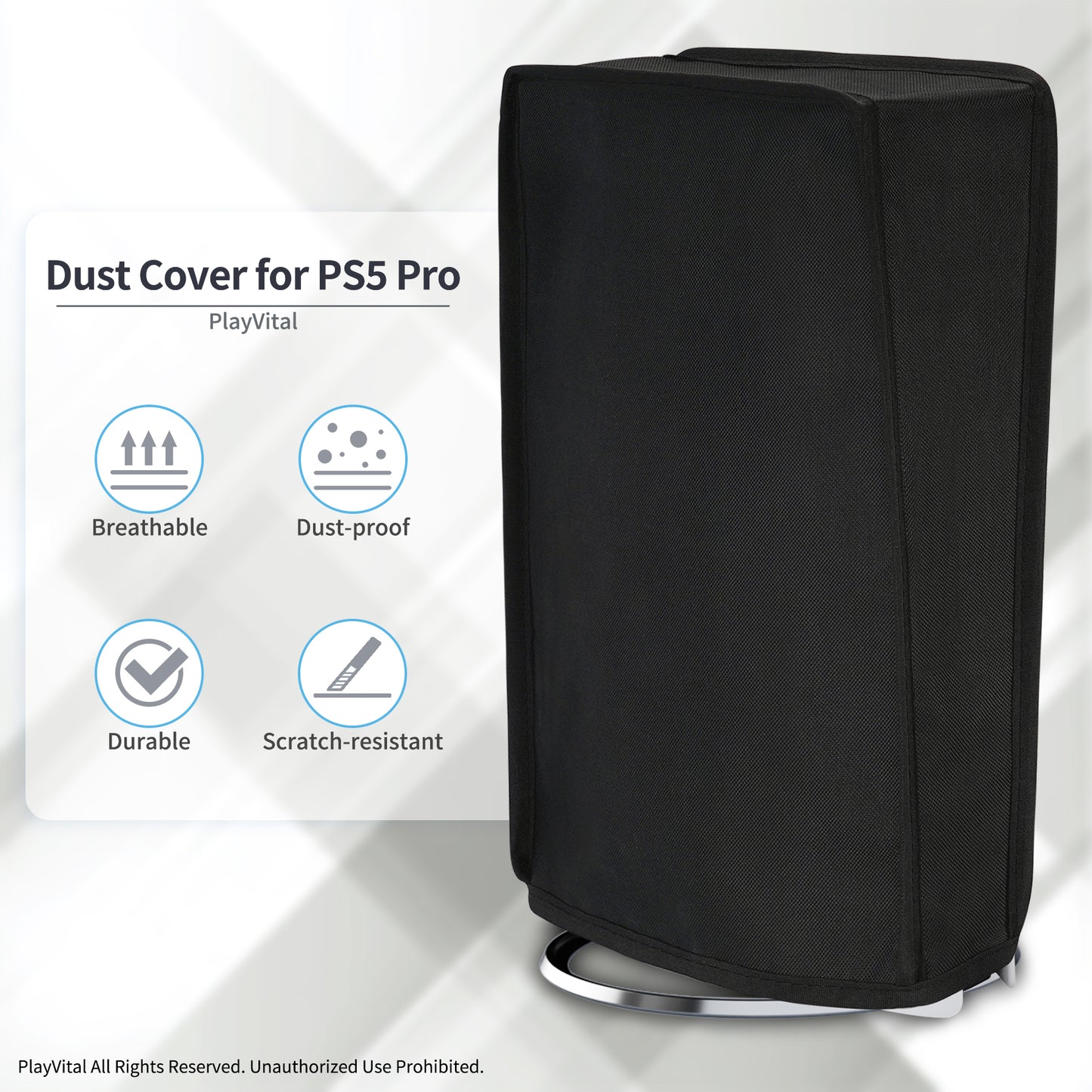 PlayVital ps5 Pro対応用縦置き防塵カバー、ディスクやデジタルエディション対応、ナイロン製ダストカバーは防水やキズ防止【ブラック】