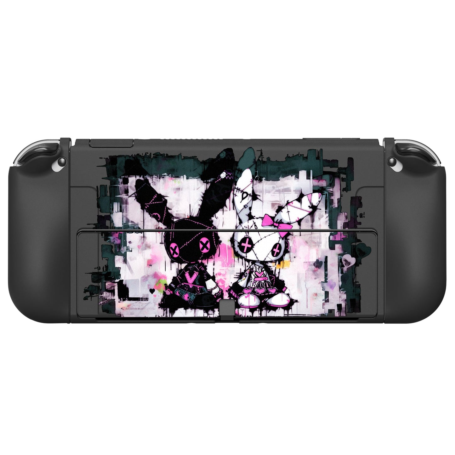 PlayVital ZealProtect Soft TPU Slim Protective Case with Thumb Grip Caps & ABXY Direction Button Caps for NS Switch OLED - Lovely Punky Bunny - XSOYV6054 playvital