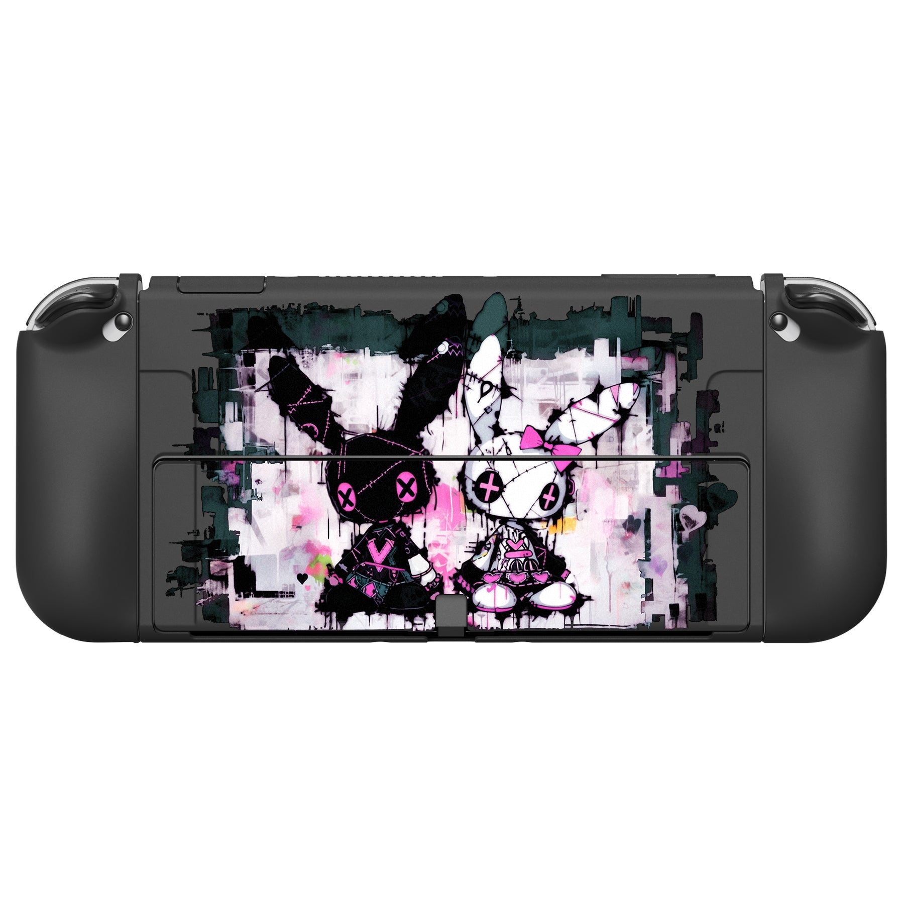 PlayVital ZealProtect Soft TPU Slim Protective Case with Thumb Grip Caps & ABXY Direction Button Caps for NS Switch OLED - Lovely Punky Bunny - XSOYV6054 playvital