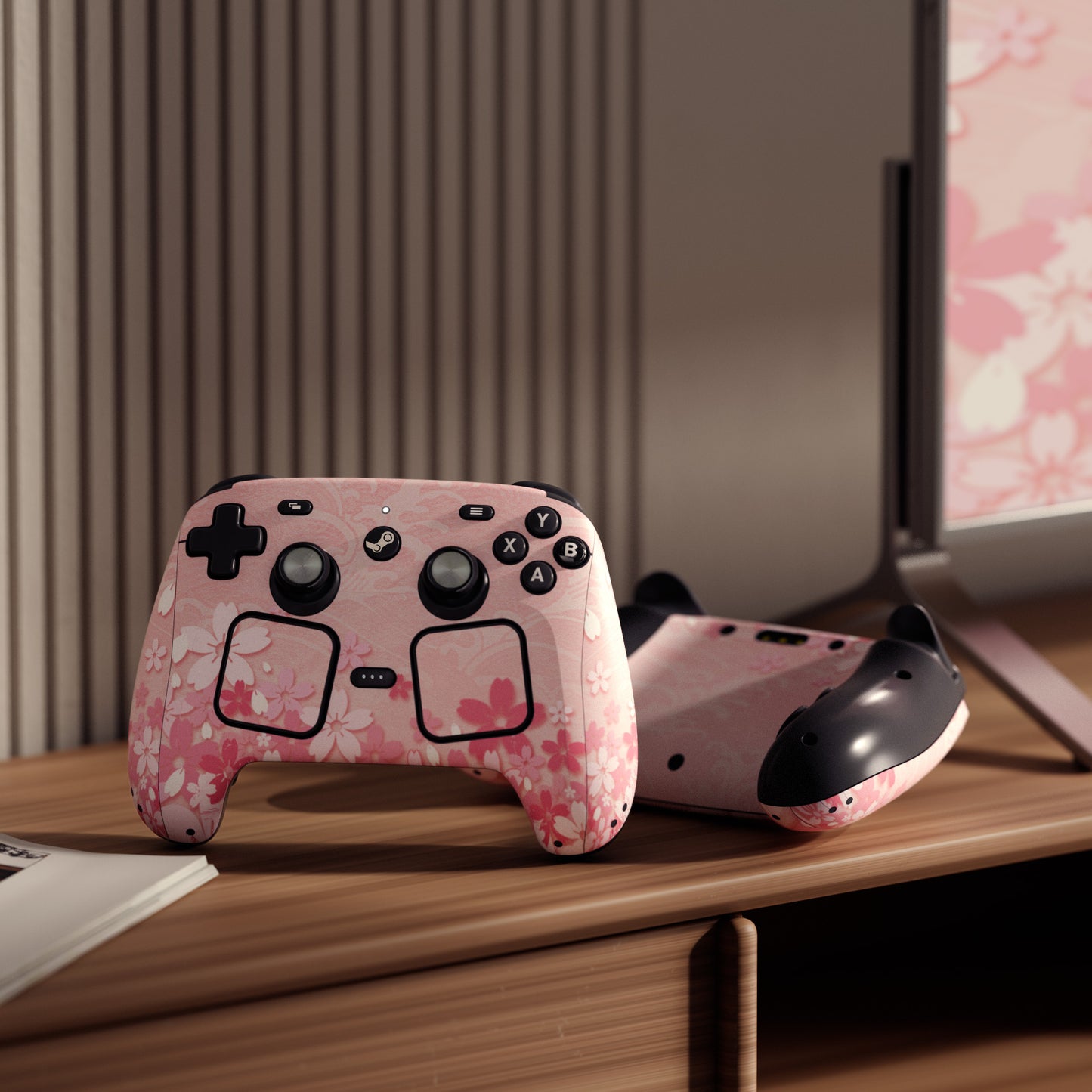 PlayVital Steam Controller 2 用 スキンシール 3枚セット|Steam Controller 2026 対応・キズ防止・貼り跡が残りにくい 保護デカールステッカー【桜の花びら】