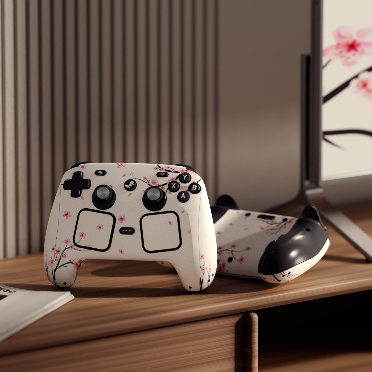 PlayVital Steam Controller 2 用 スキンシール 3枚セット|Steam Controller 2026 対応・キズ防止・貼り跡が残りにくい 保護デカールステッカー【散りゆく桜】