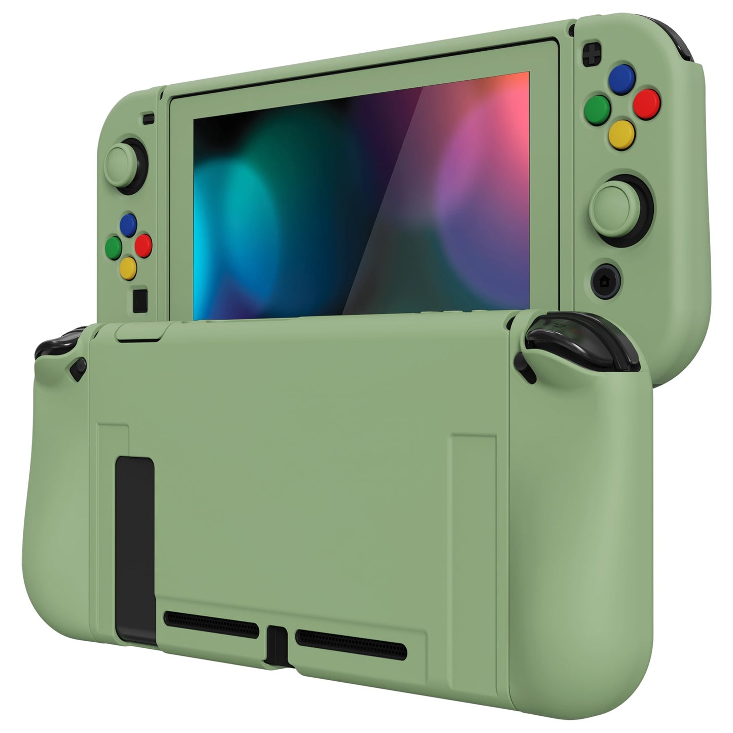 PlayVital ZealProtect Soft Protective Case for Nintendo Switch, Flexible Cover for Switch with Tempered Glass Screen Protector & Thumb Grips & ABXY Direction Button Caps - Matcha Green - RNSYM5006 playvital