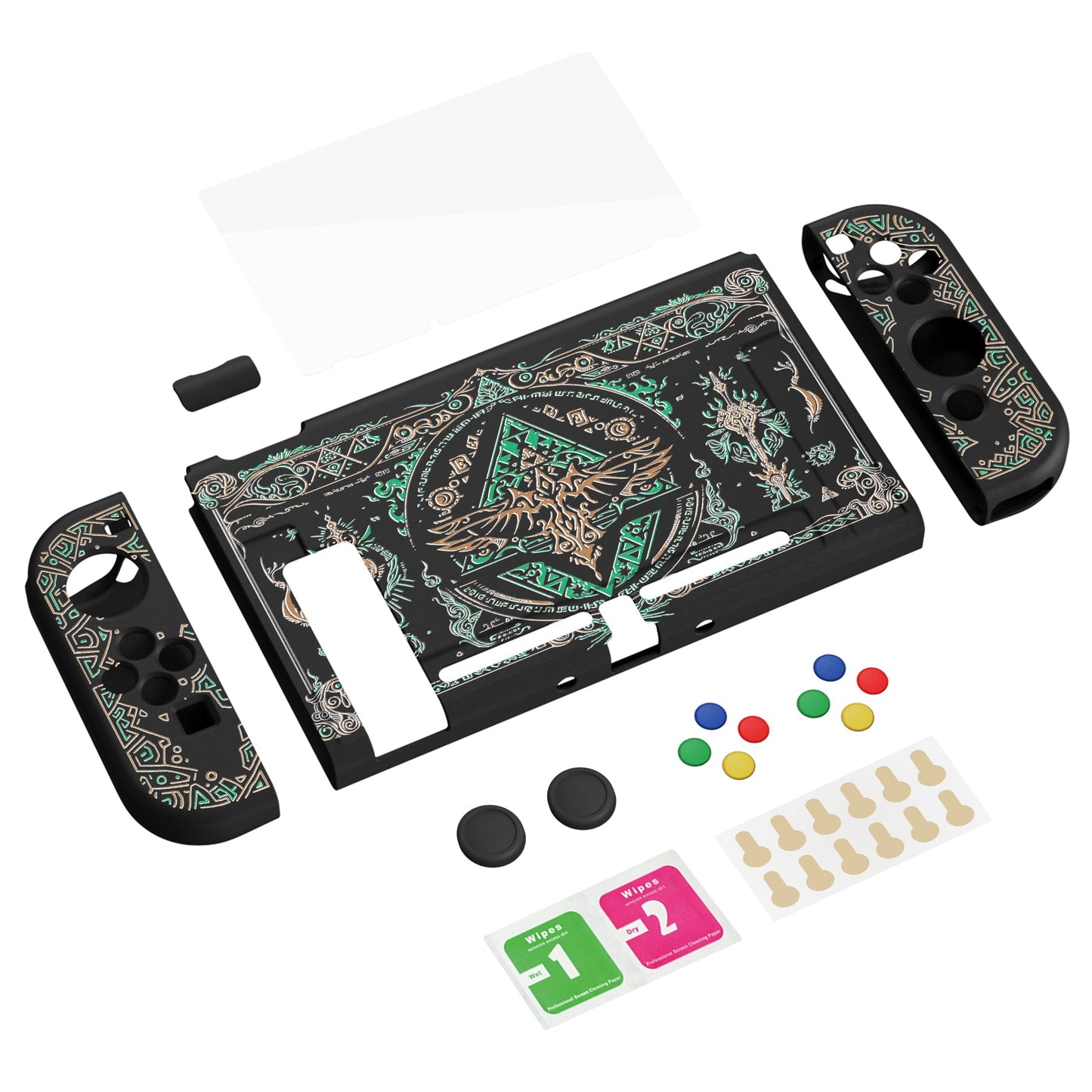 PlayVital ZealProtect Soft Protective Case for Nintendo Switch, Flexible Cover for Switch with Tempered Glass Screen Protector & Thumb Grips & ABXY Direction Button Caps - Totem of Kingdom - RNSYV6038 playvital