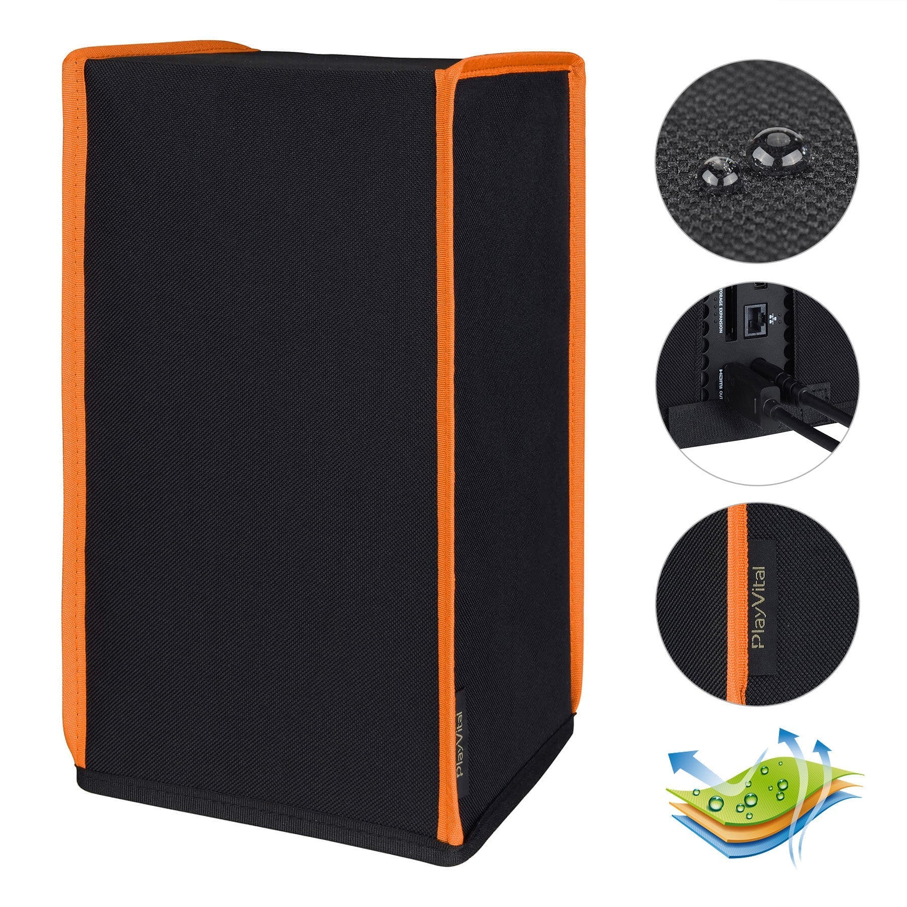 PlayVital Black & Orange Trim Nylon Dust Cover for Xbox Series X Console, Soft Neat Lining Dust Guard, Anti Scratch Waterproof Cover Sleeve for Xbox Series X Console - X3PJ012 PlayVital